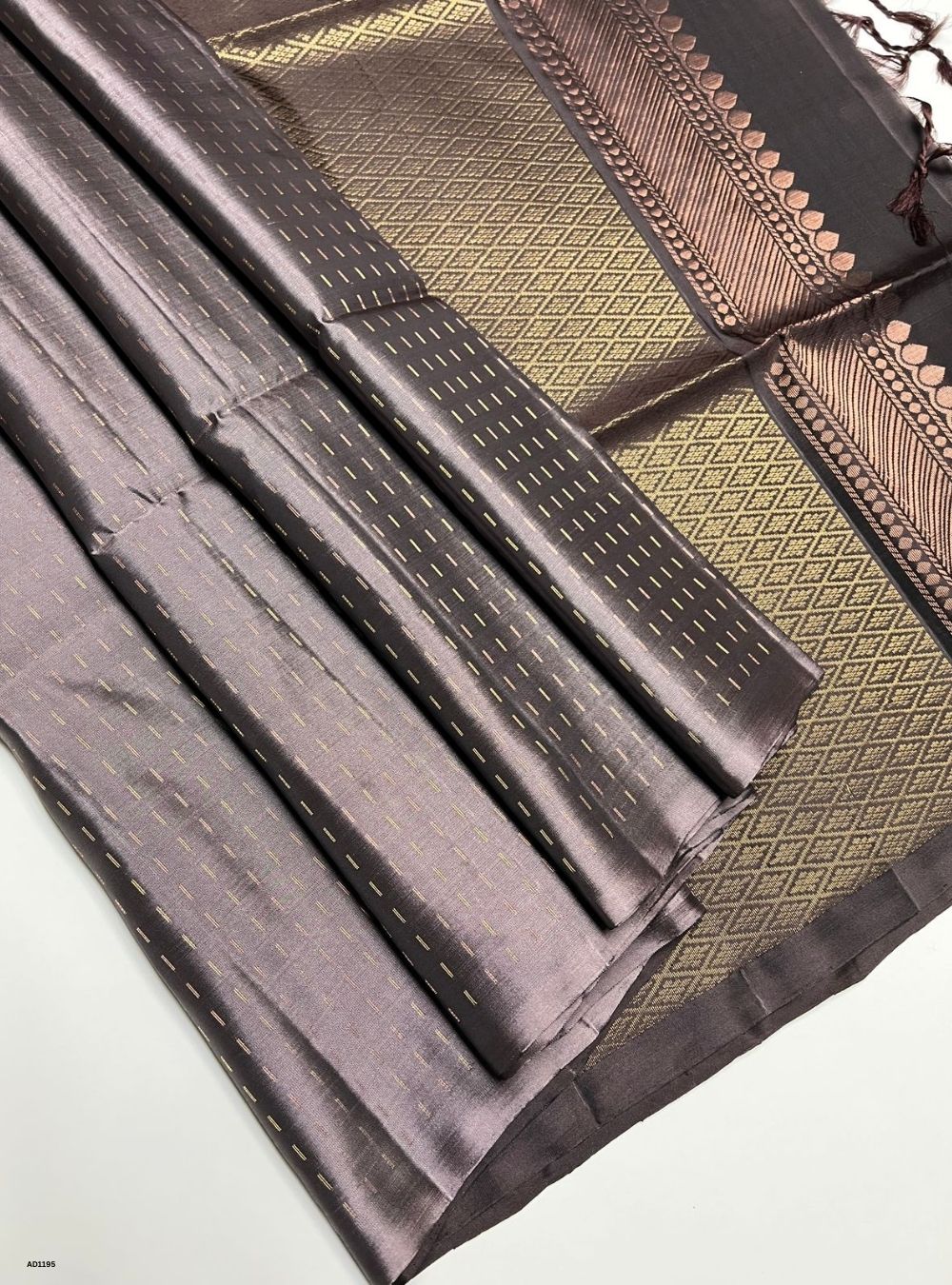 Grey & Coffee Brown - Soft Silk Saree