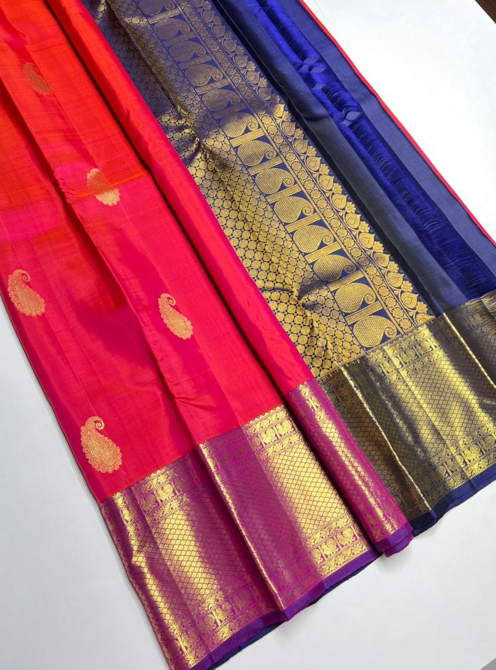 Orangish Pink & Purple - Kanjeevaram Silk Saree