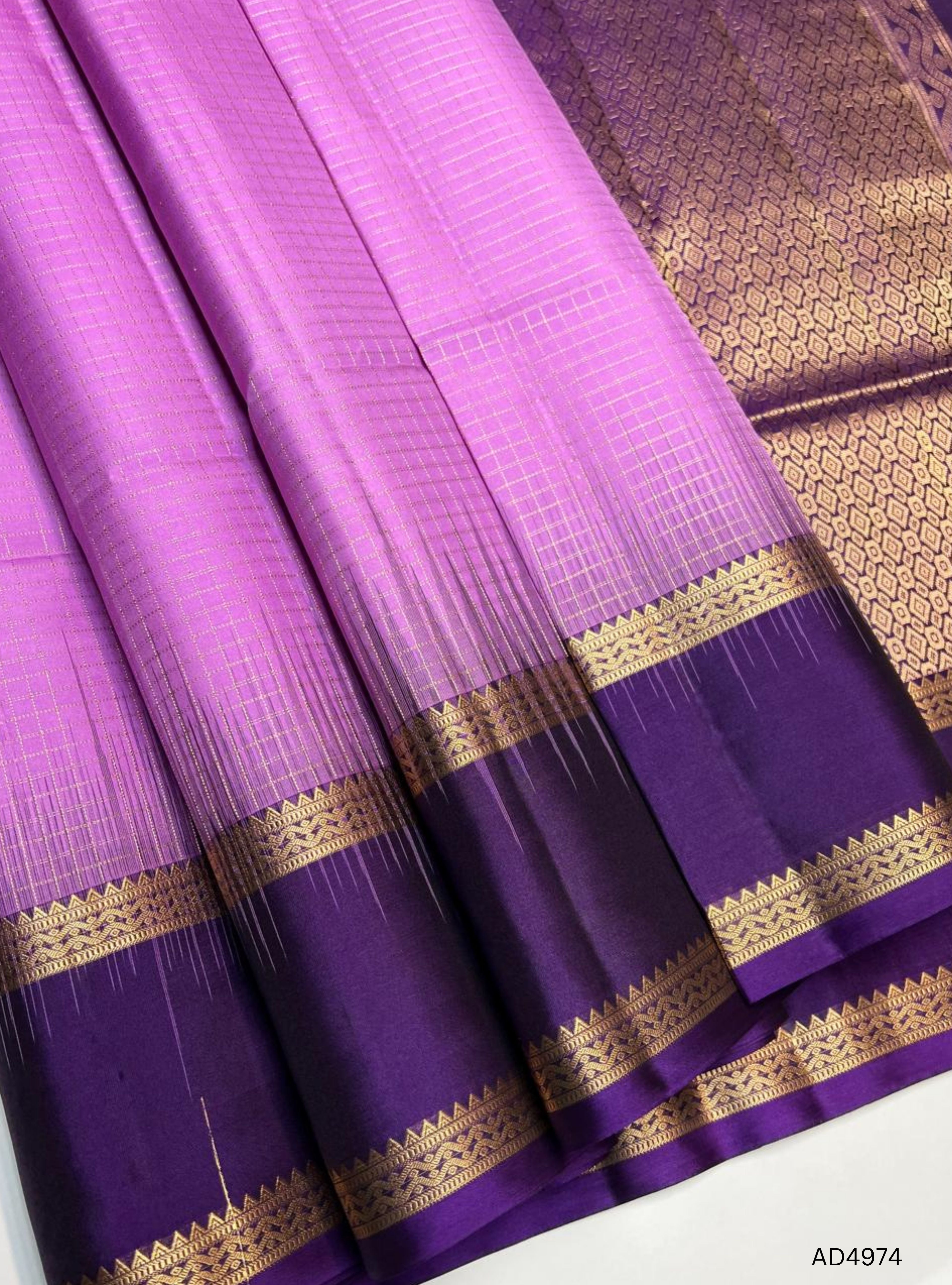 Lavender & Purple - Checkerd Retta Pet Soft Silk Saree