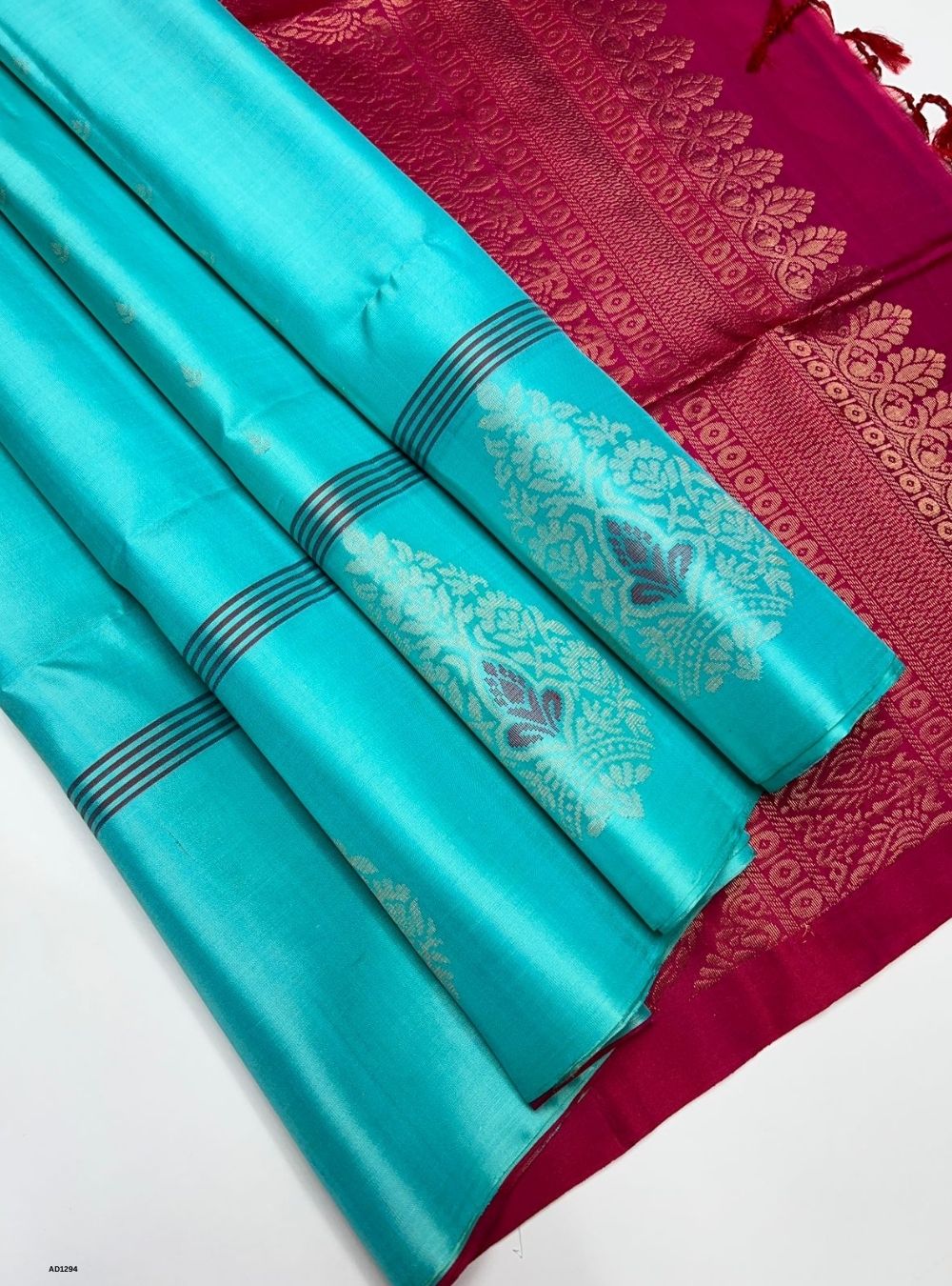 Sky Blue & Reddish Pink - Soft Silk Saree