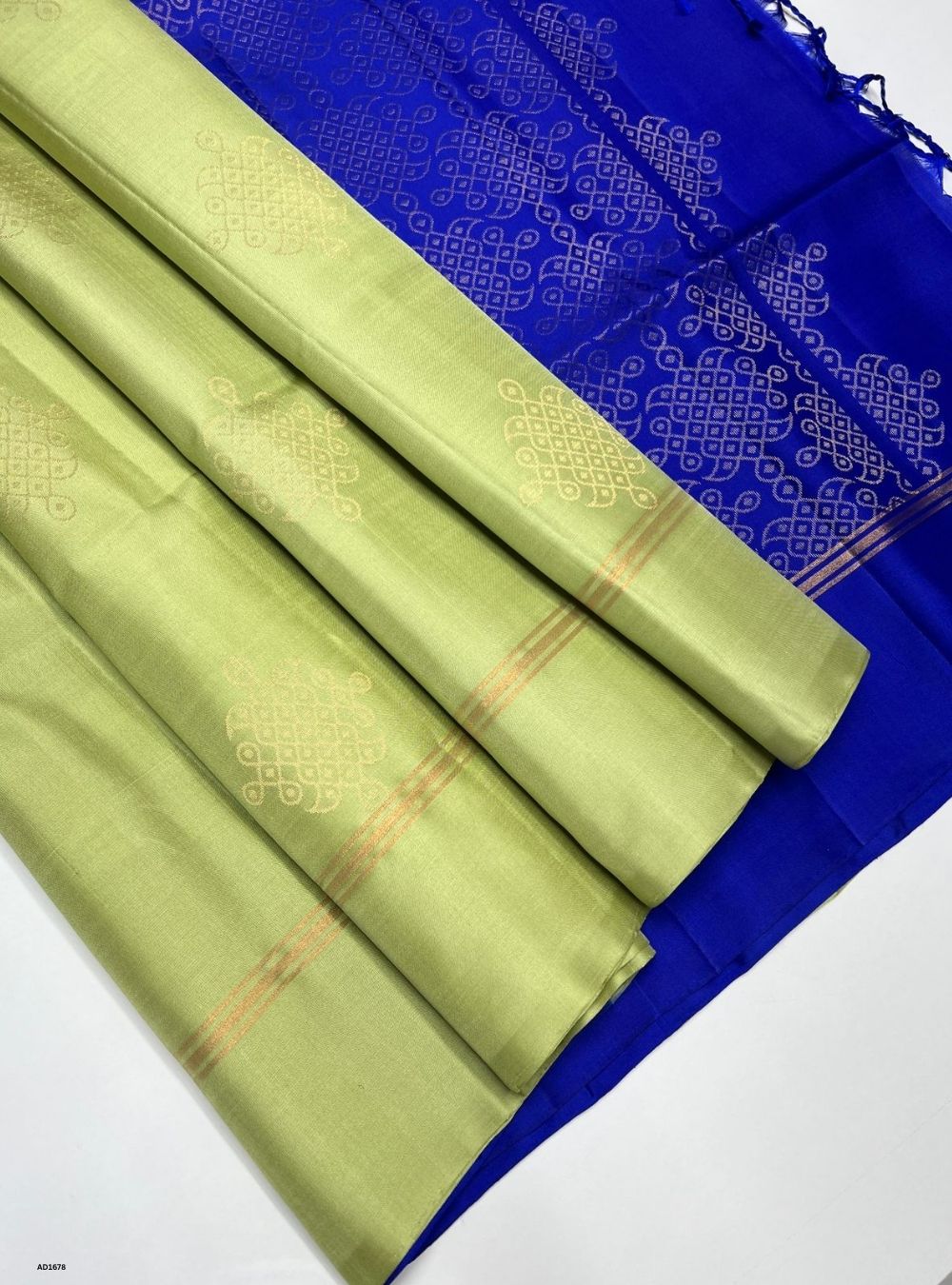 Pista Green & Royal Blue -  Soft Silk Saree