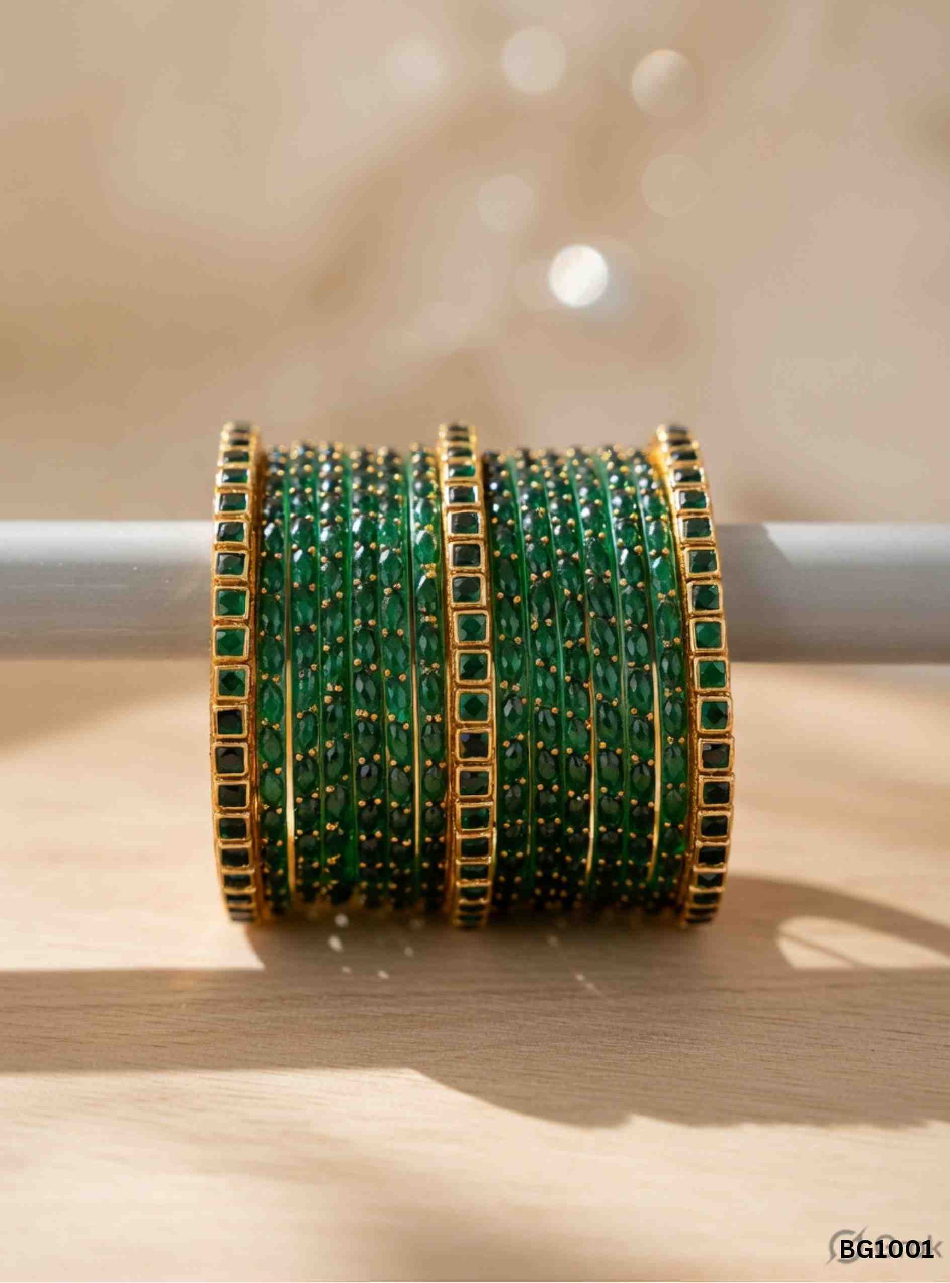 Green - Raindrop & Kundan Bangle Set
