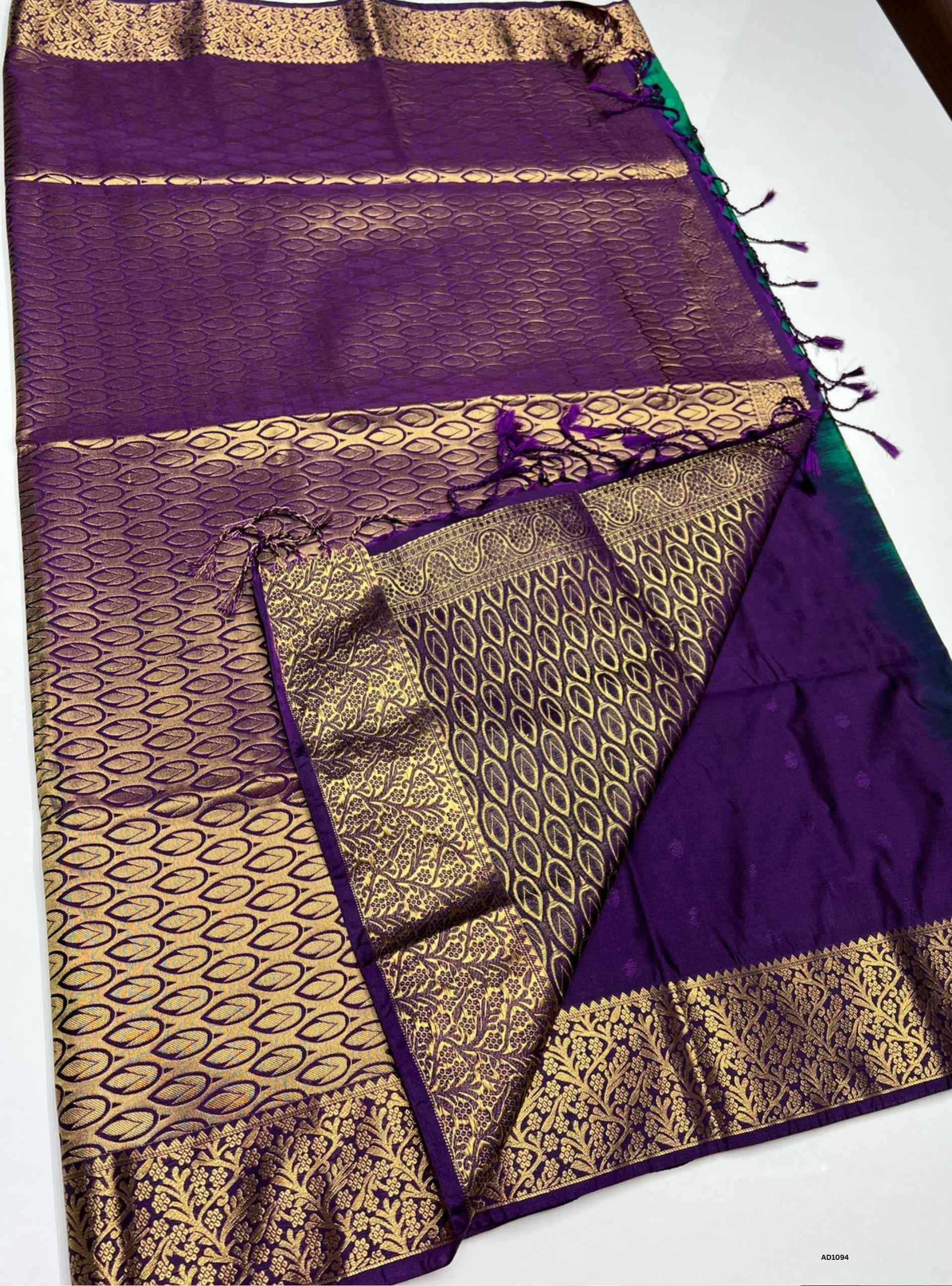Green & Jammun - Semi Silk Saree