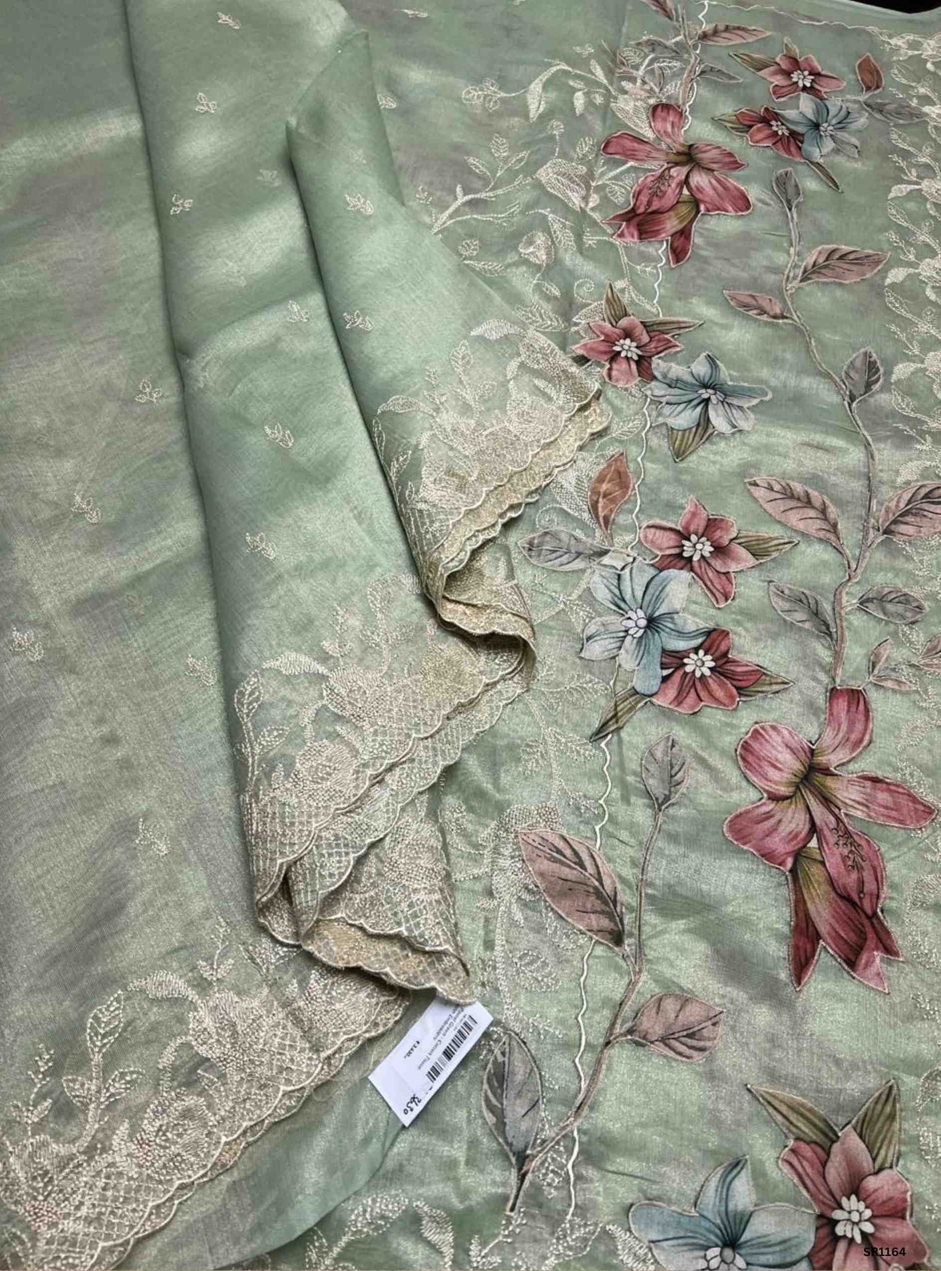 Pastel Green - Cotton Tissue with Embroidery