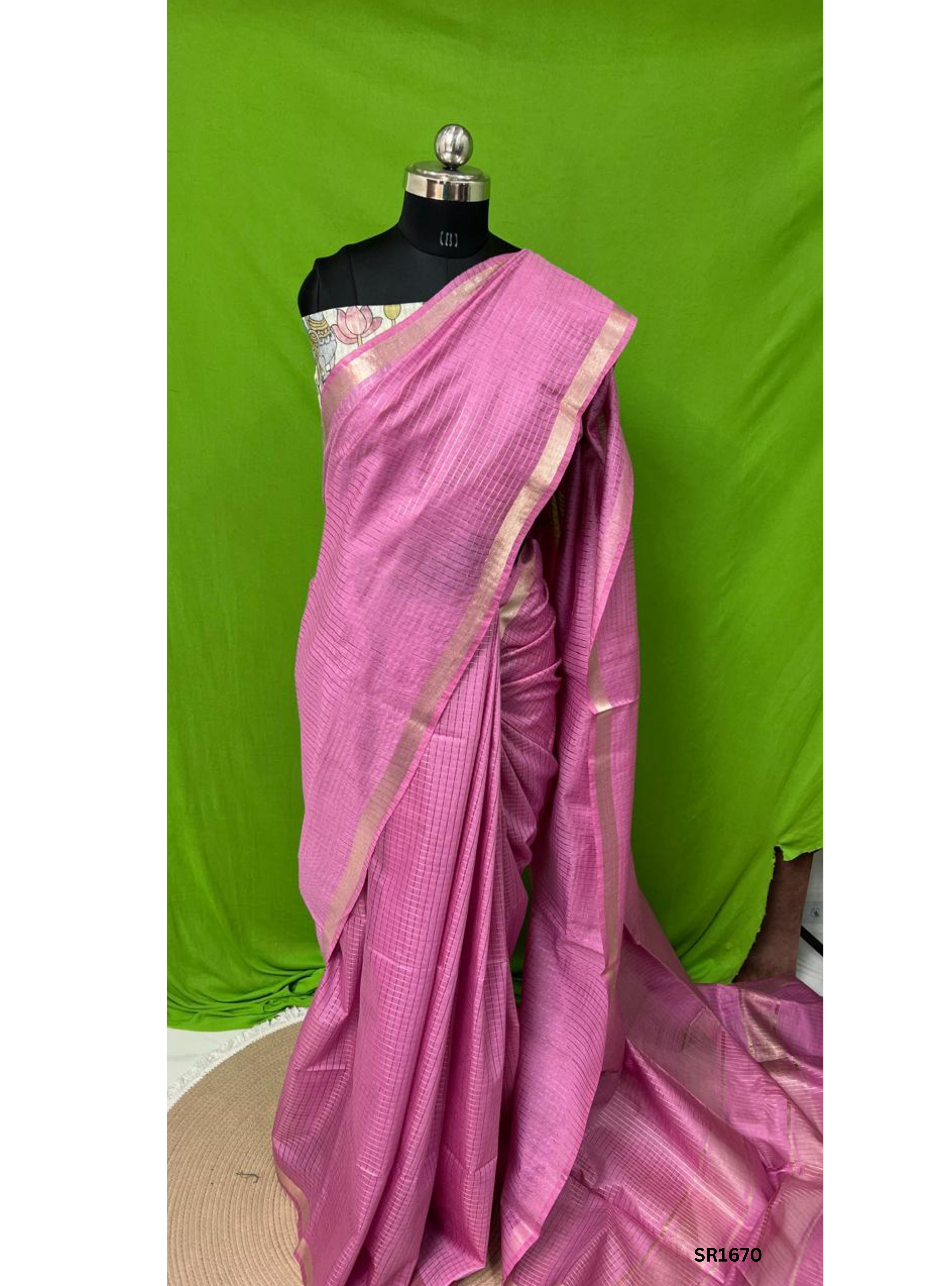 Bubble Gum Pink - Moonga Silk  Saree