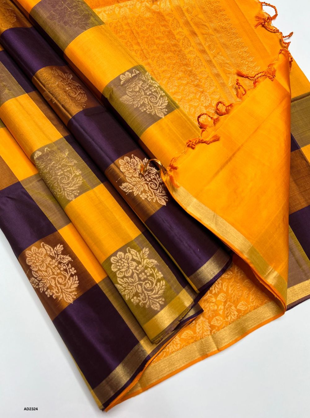 Plum & Yellow - Soft Silk Saree