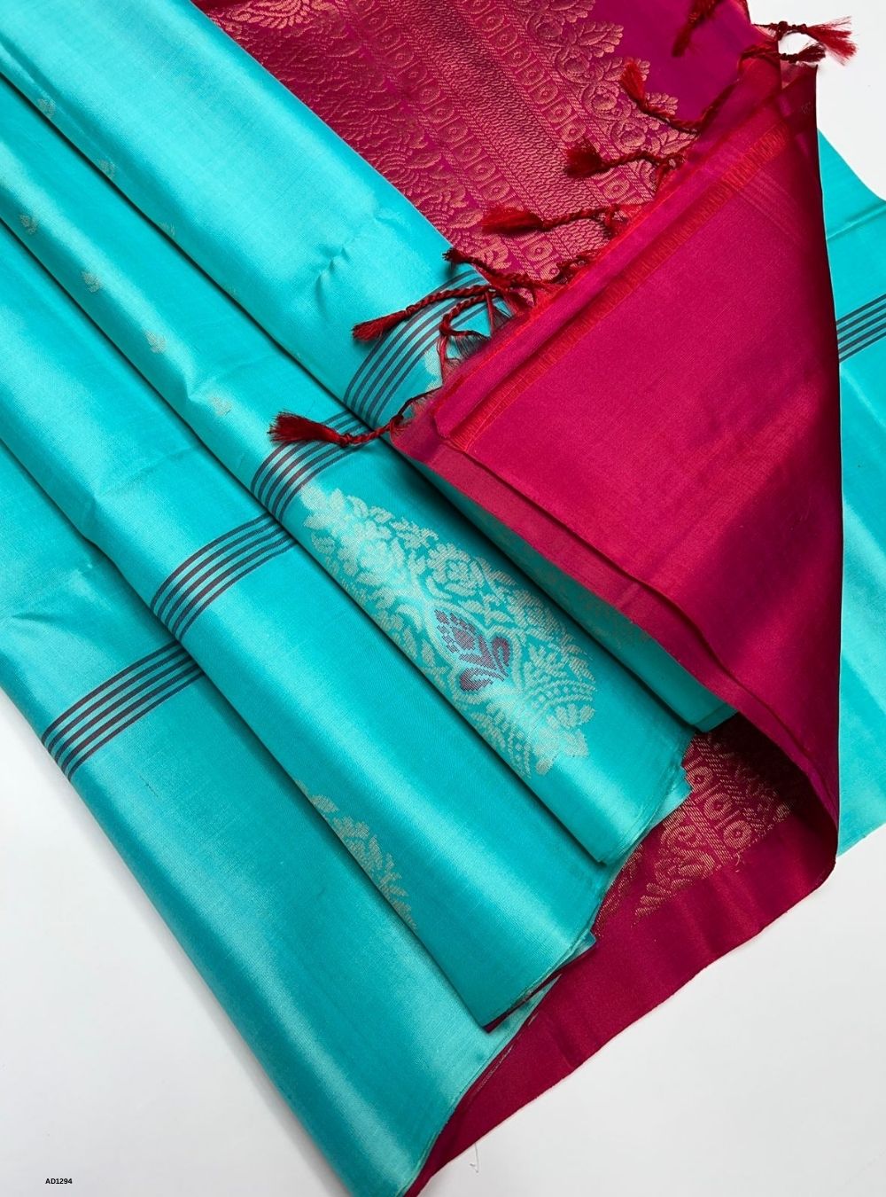 Sky Blue & Reddish Pink - Soft Silk Saree