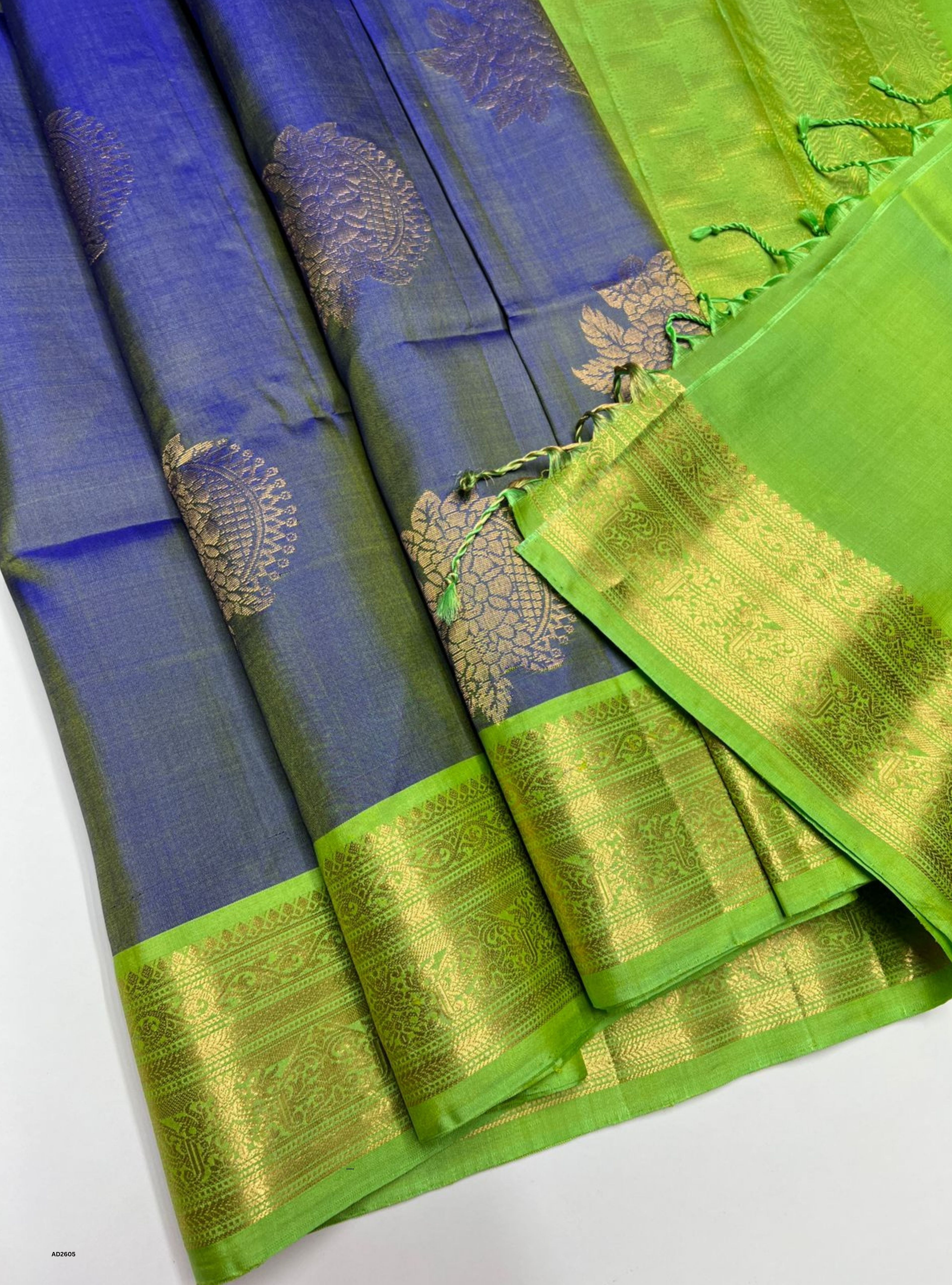 Royal Blue & Lime Green - Soft Silk Saree