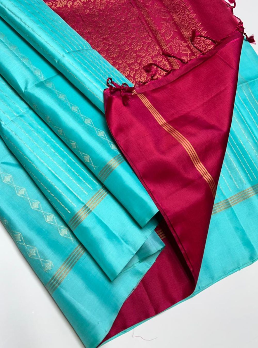Sky Blue & Pink - Soft Silk Saree