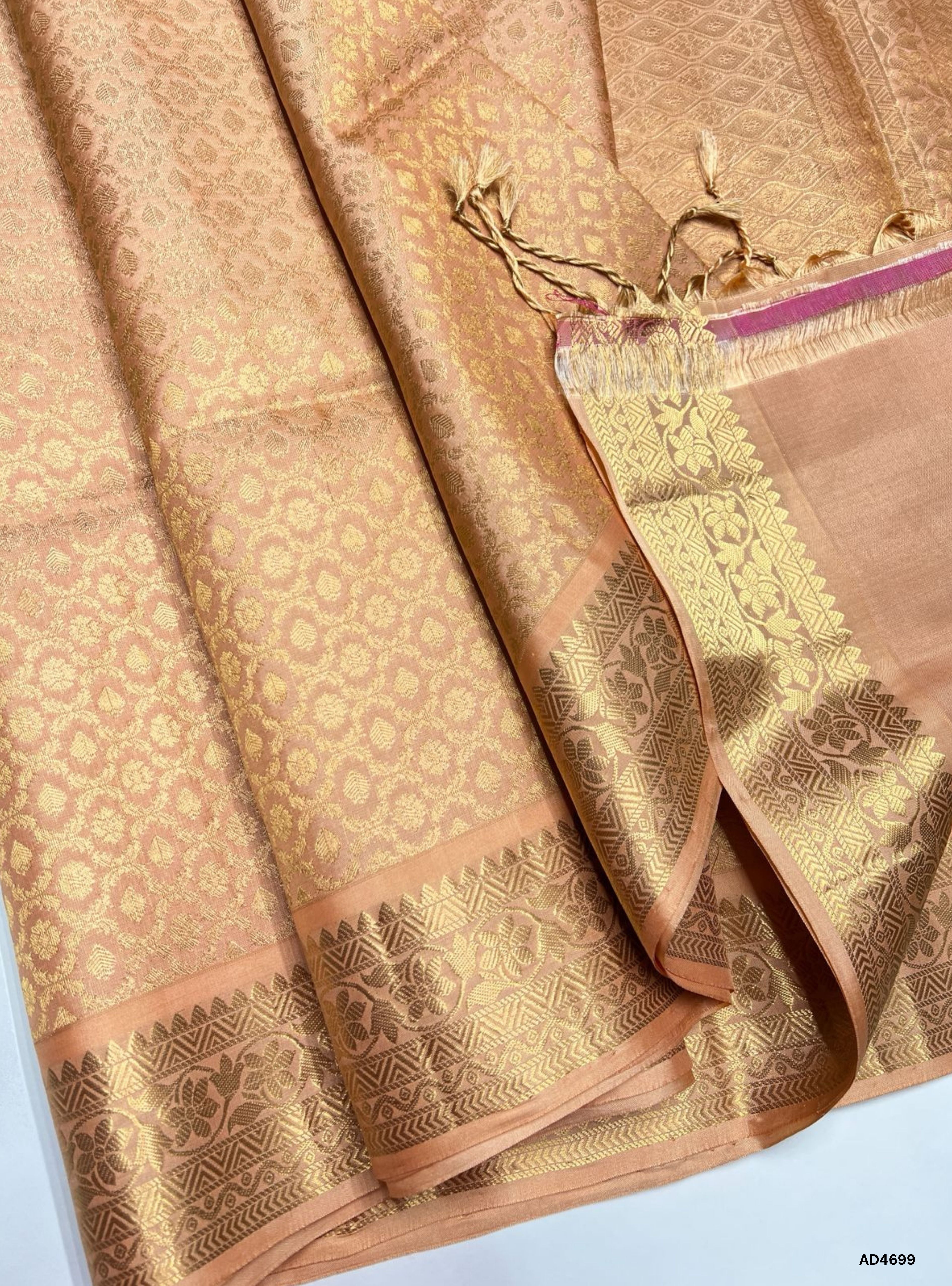 Caramel Ice Cream - Empose Kanchi Border Soft Silk Saree