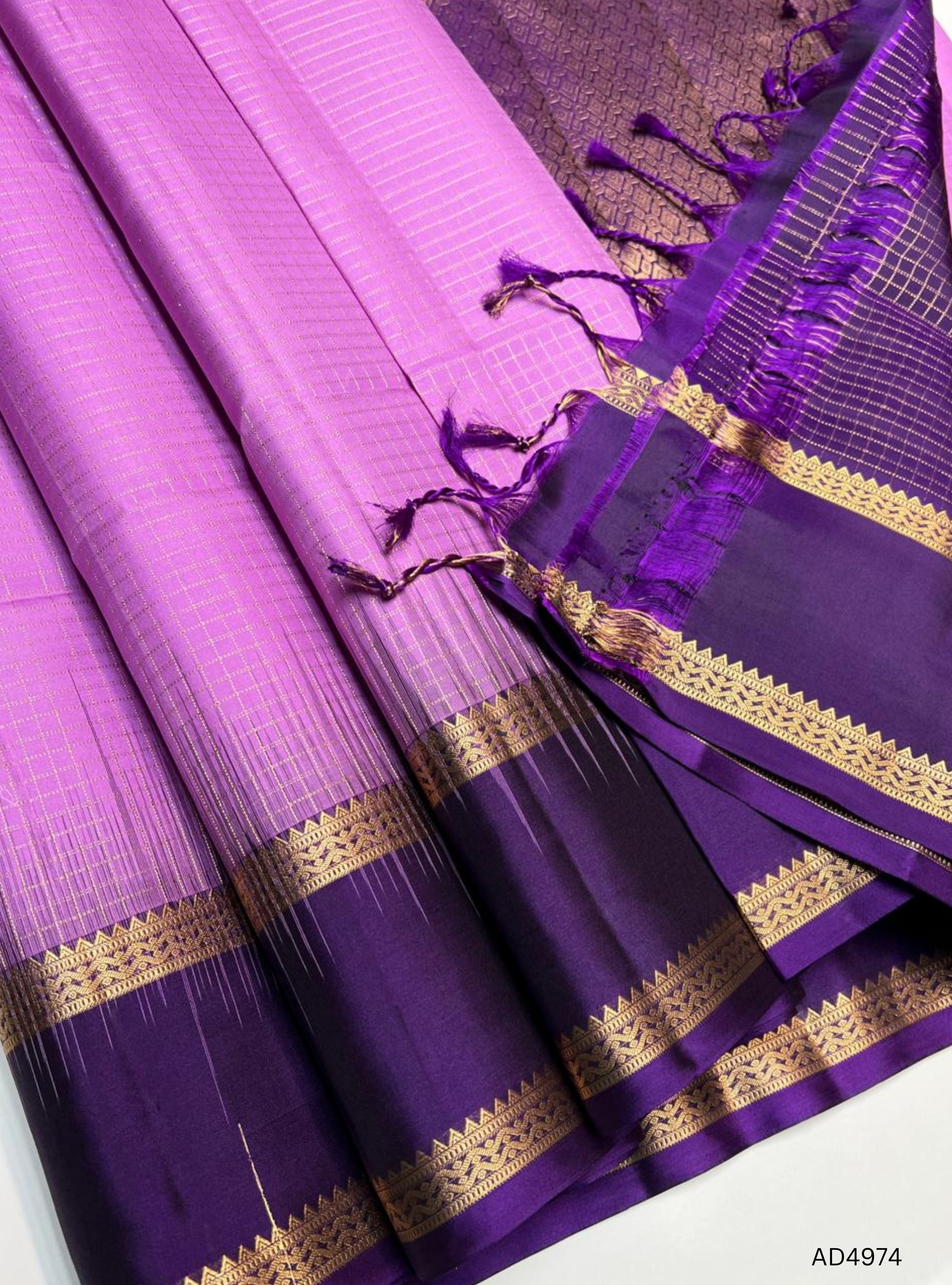Lavender & Purple - Checkerd Retta Pet Soft Silk Saree
