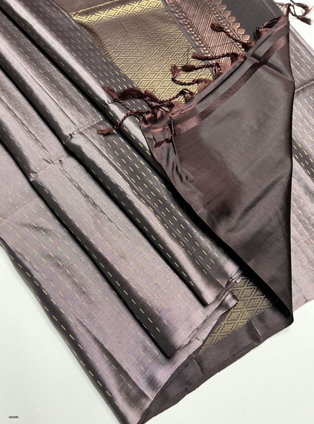 Grey & Coffee Brown - Soft Silk Saree