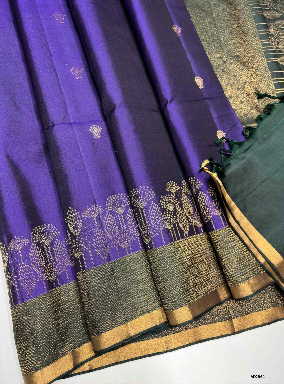 Purple & Dark Green - Soft Silk Saree