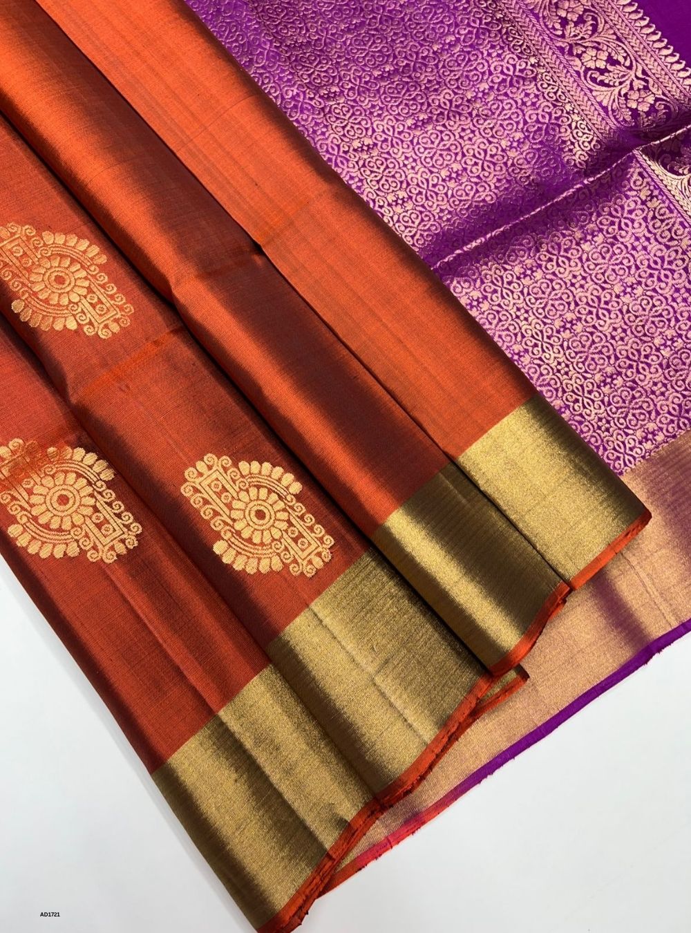 Rust Orange & Purple - Soft Silk Saree