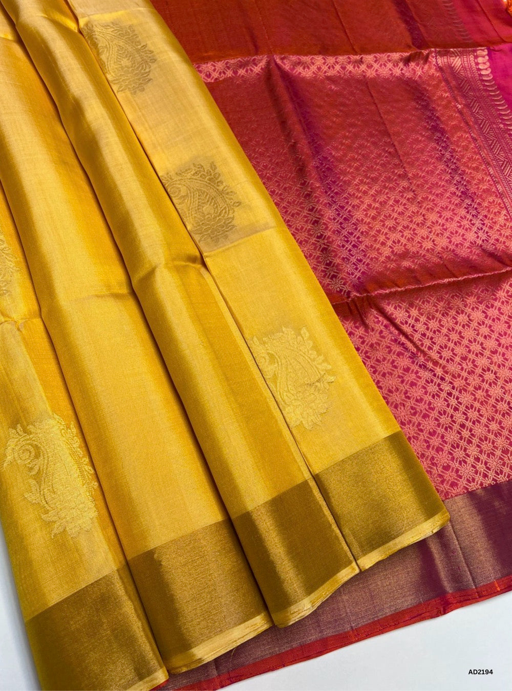 Sandal & Orangish Pink - Soft Silk Saree
