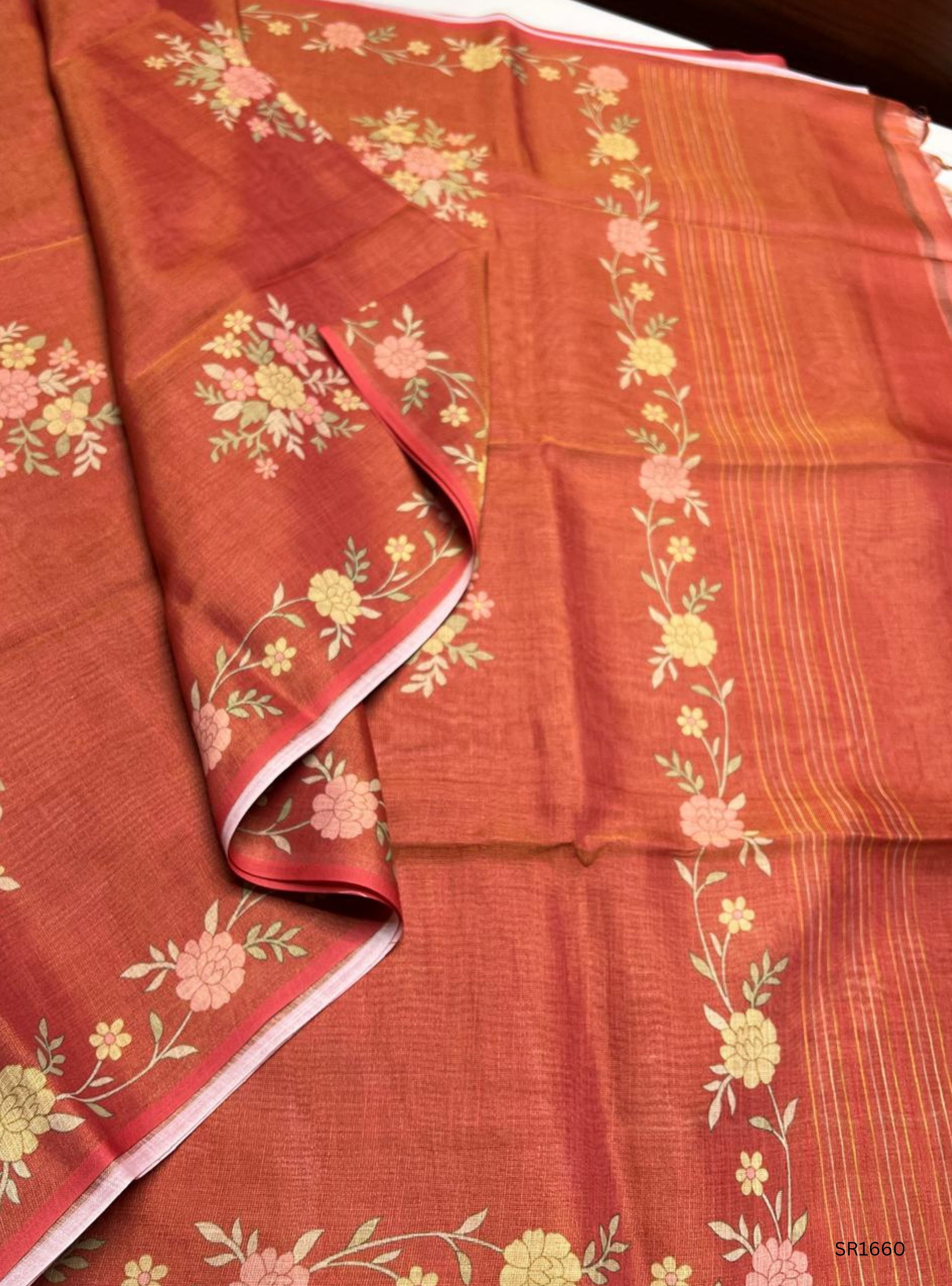 Peach - Tissue Linen  Saree