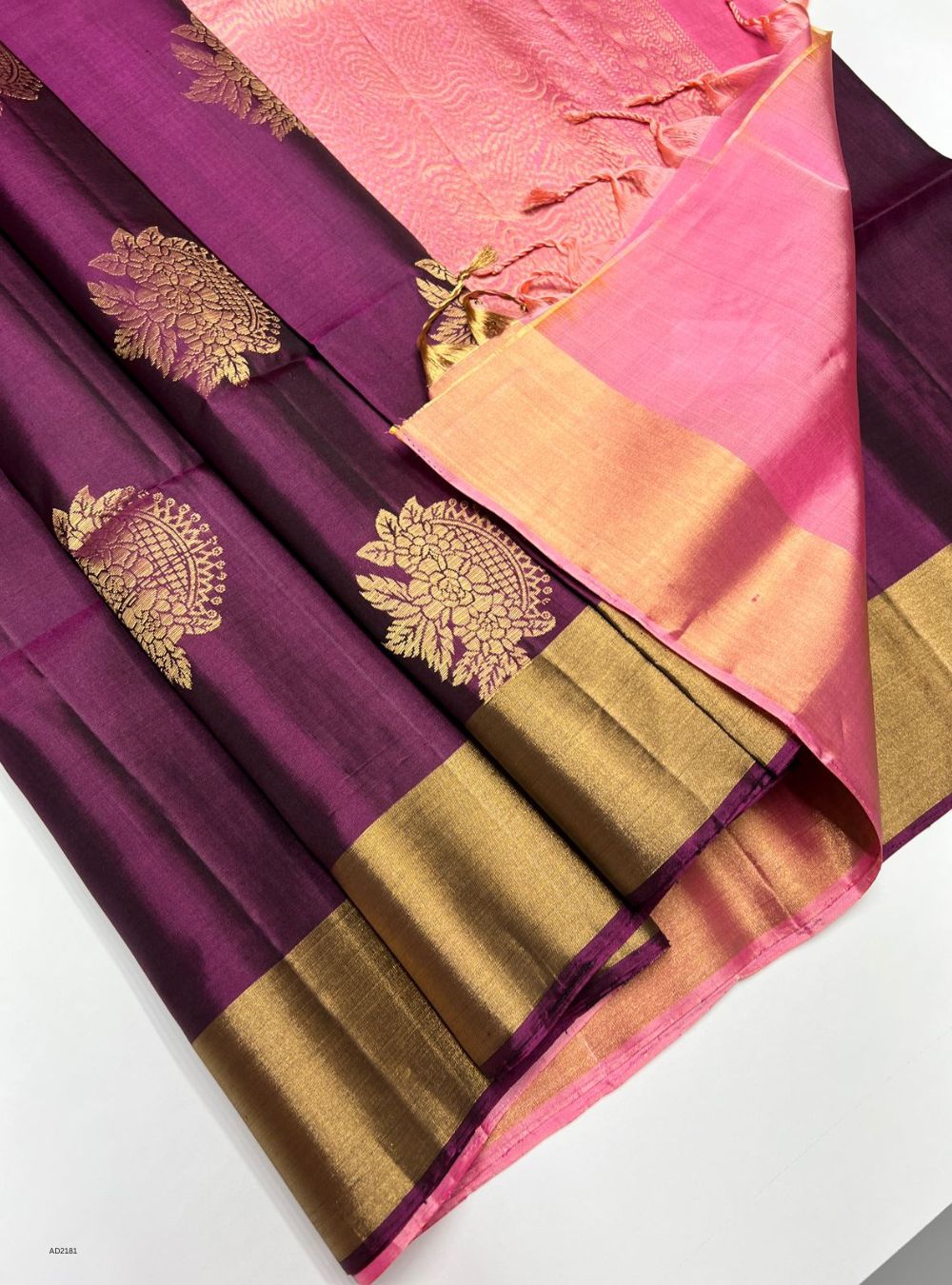 Wine & Pink - Soft Silk Saree