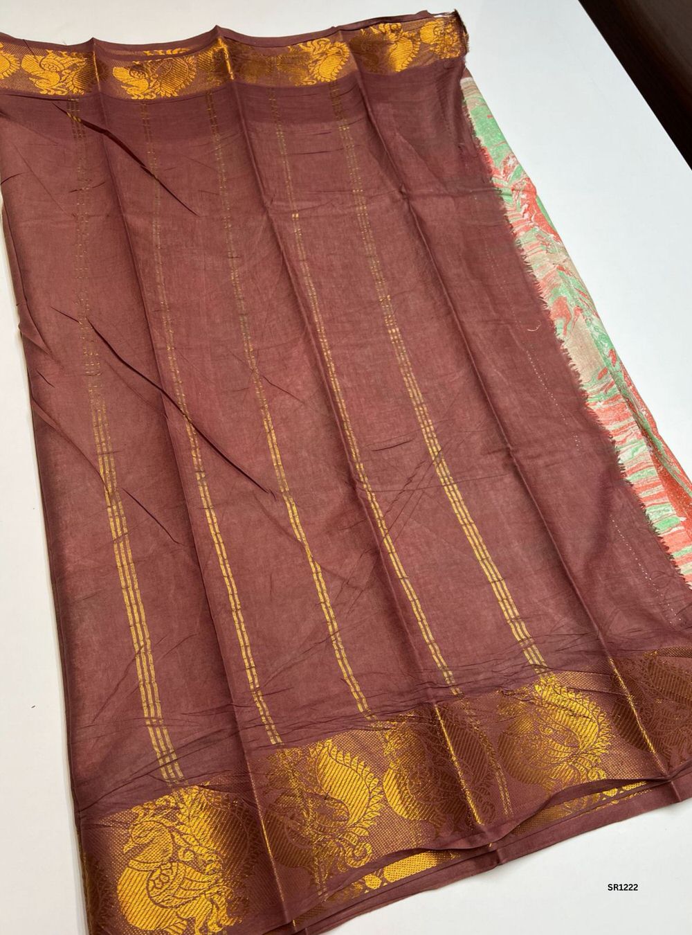 Light Red & Chocolate - Marble Print Chungudi Cotton