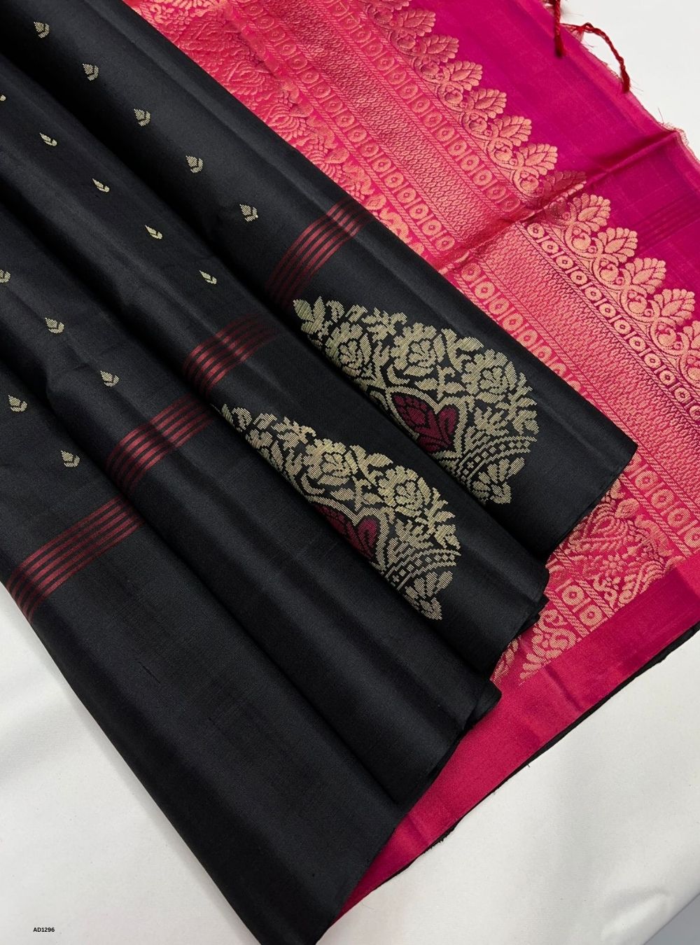 Black & Reddish Pink - Soft Silk Saree