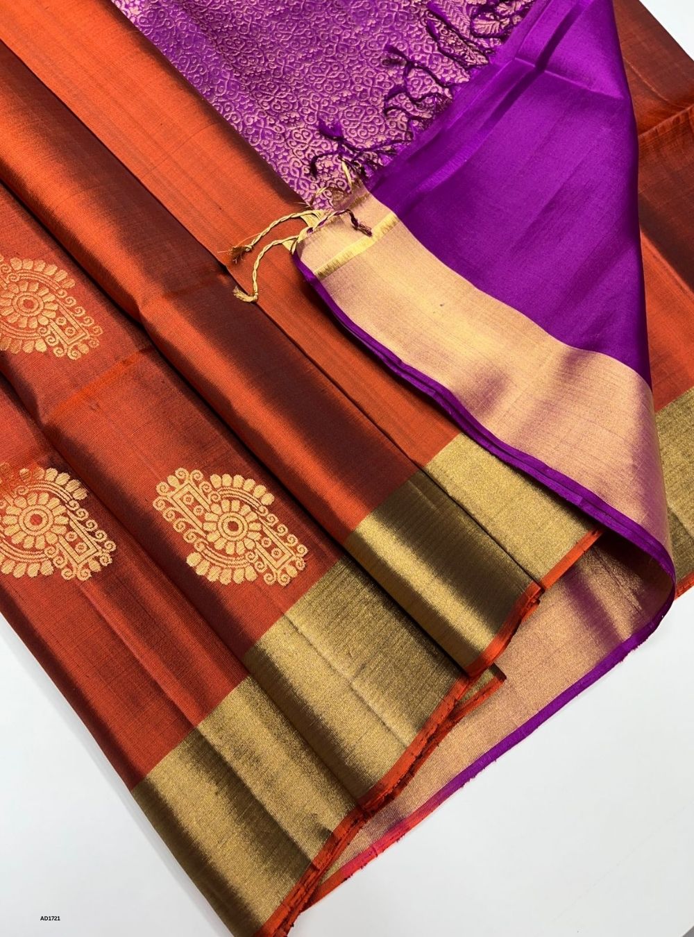 Rust Orange & Purple - Soft Silk Saree
