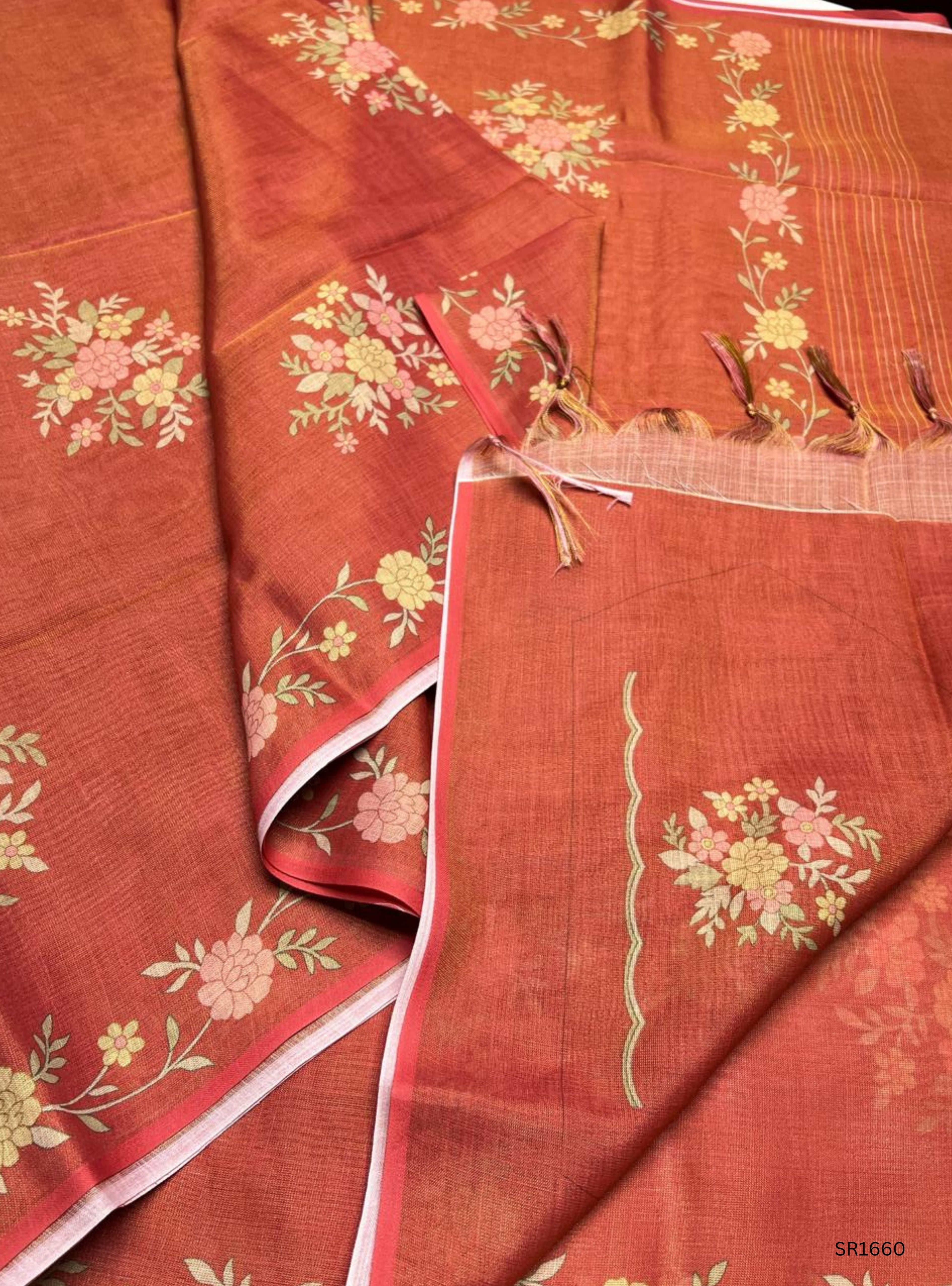 Peach - Tissue Linen  Saree