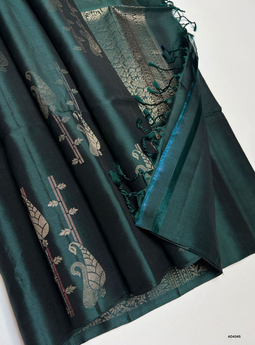 Dark Green - Fancy Bhutta Soft Silk Saree