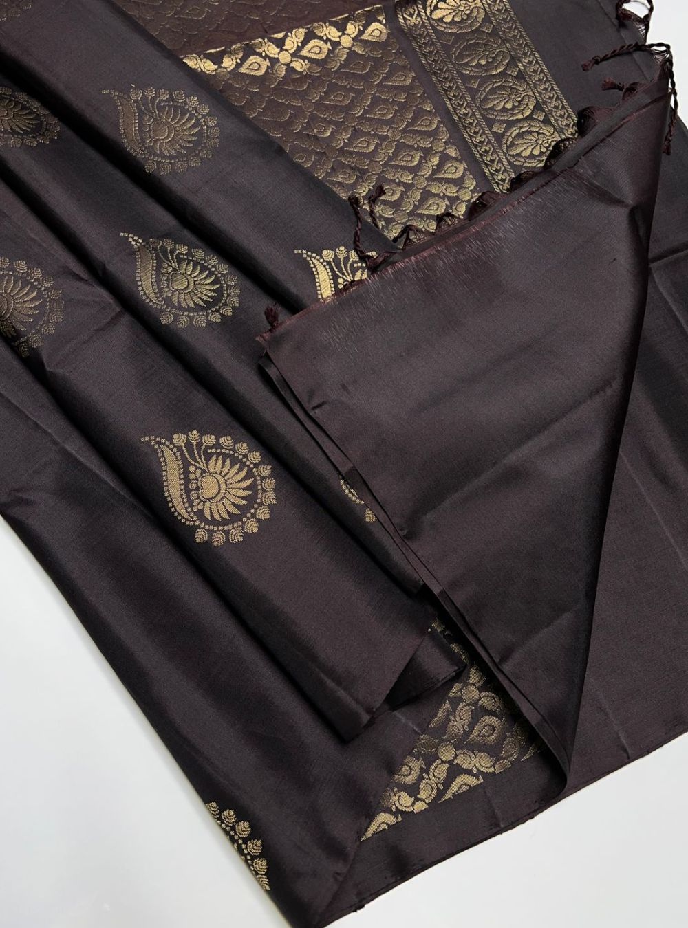Dark Coffee Brown - Soft Silk Saree