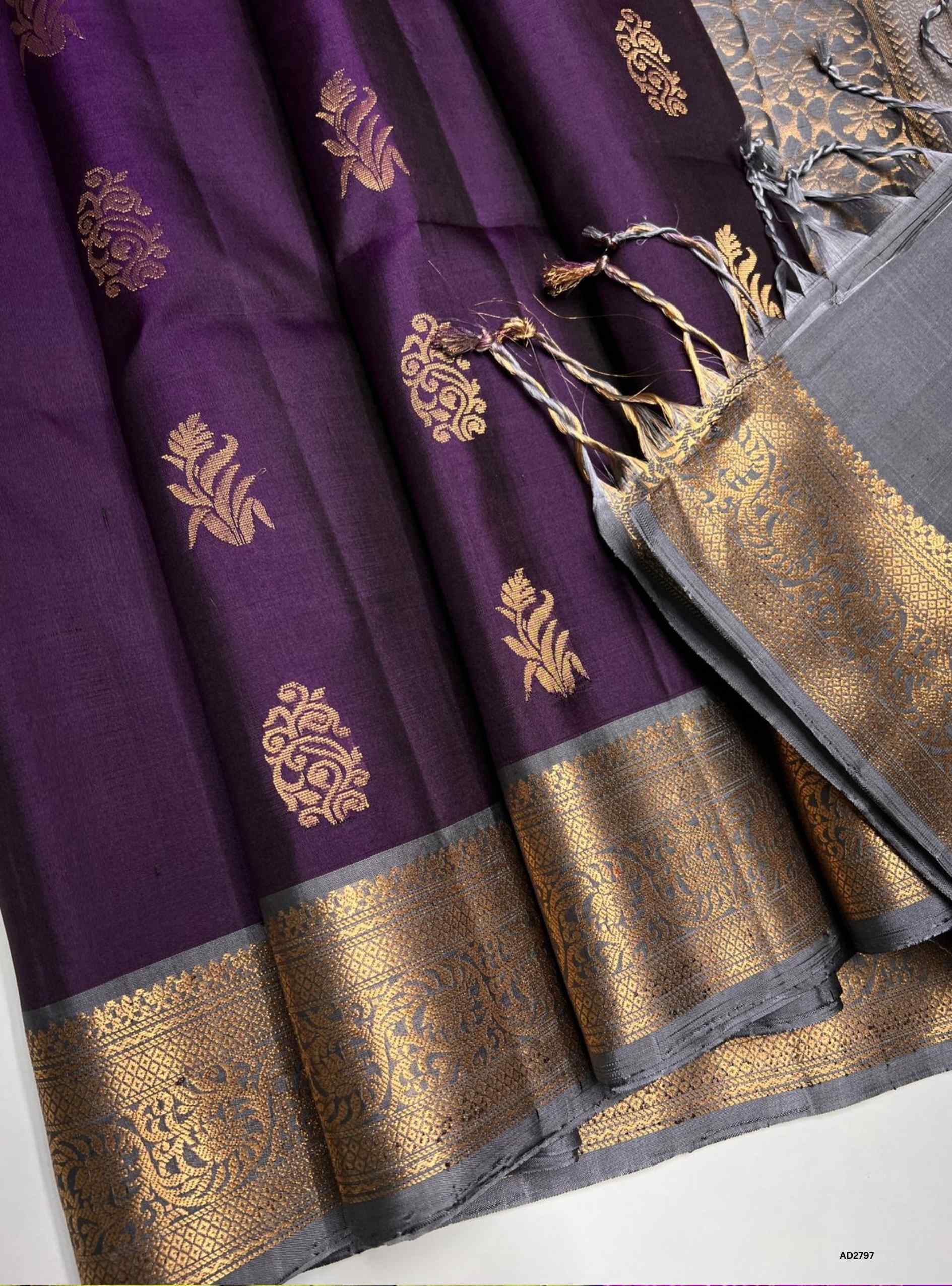 Violet & Bluish Grey - Soft Silk Saree