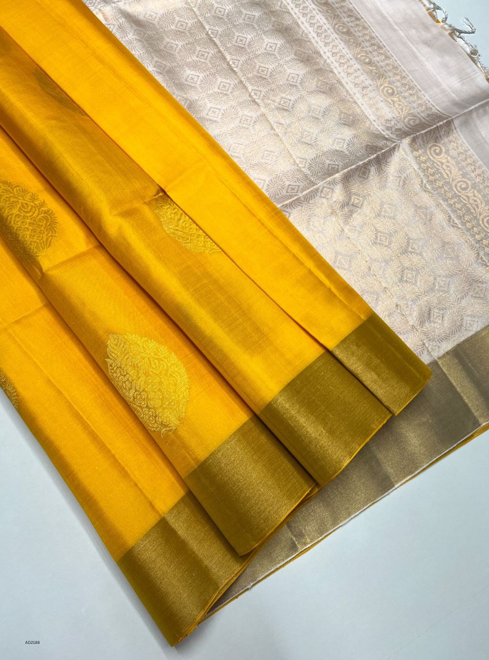 Yellow & White - Soft Silk Saree