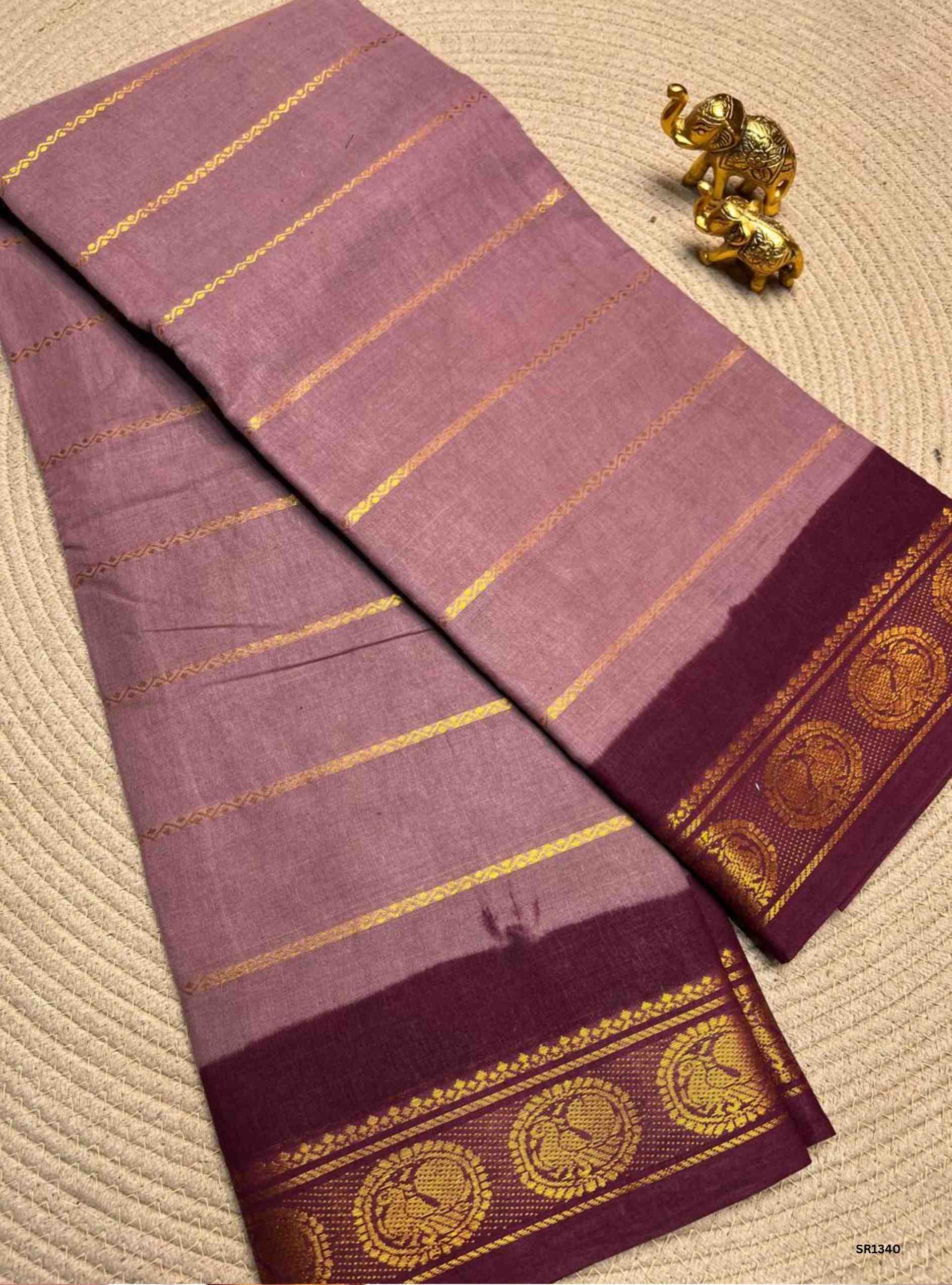 Onion Pink & Maroon - Velthaari Chungudi Cotton Saree