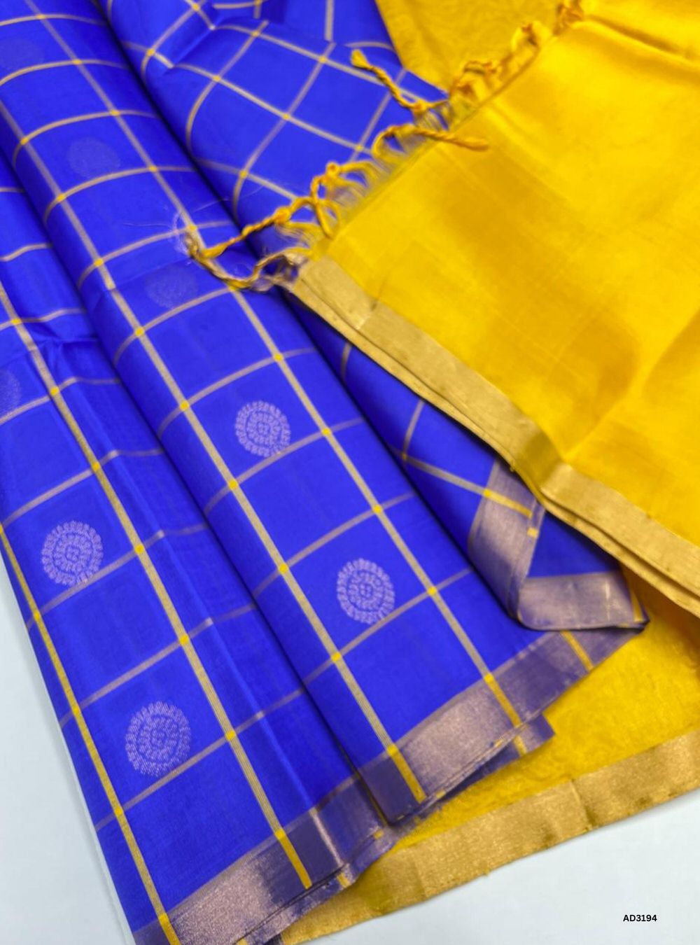 Blue & Yellow - Soft Silk Saree