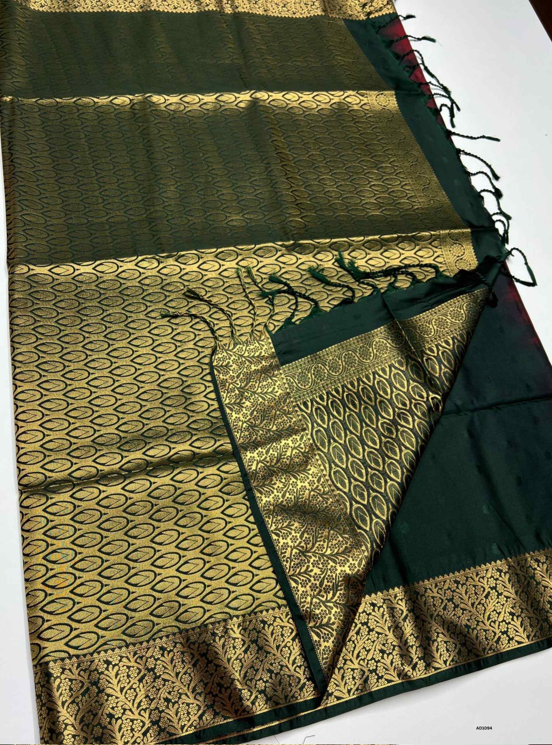 Maroon & Dark Green - Semi Silk Saree