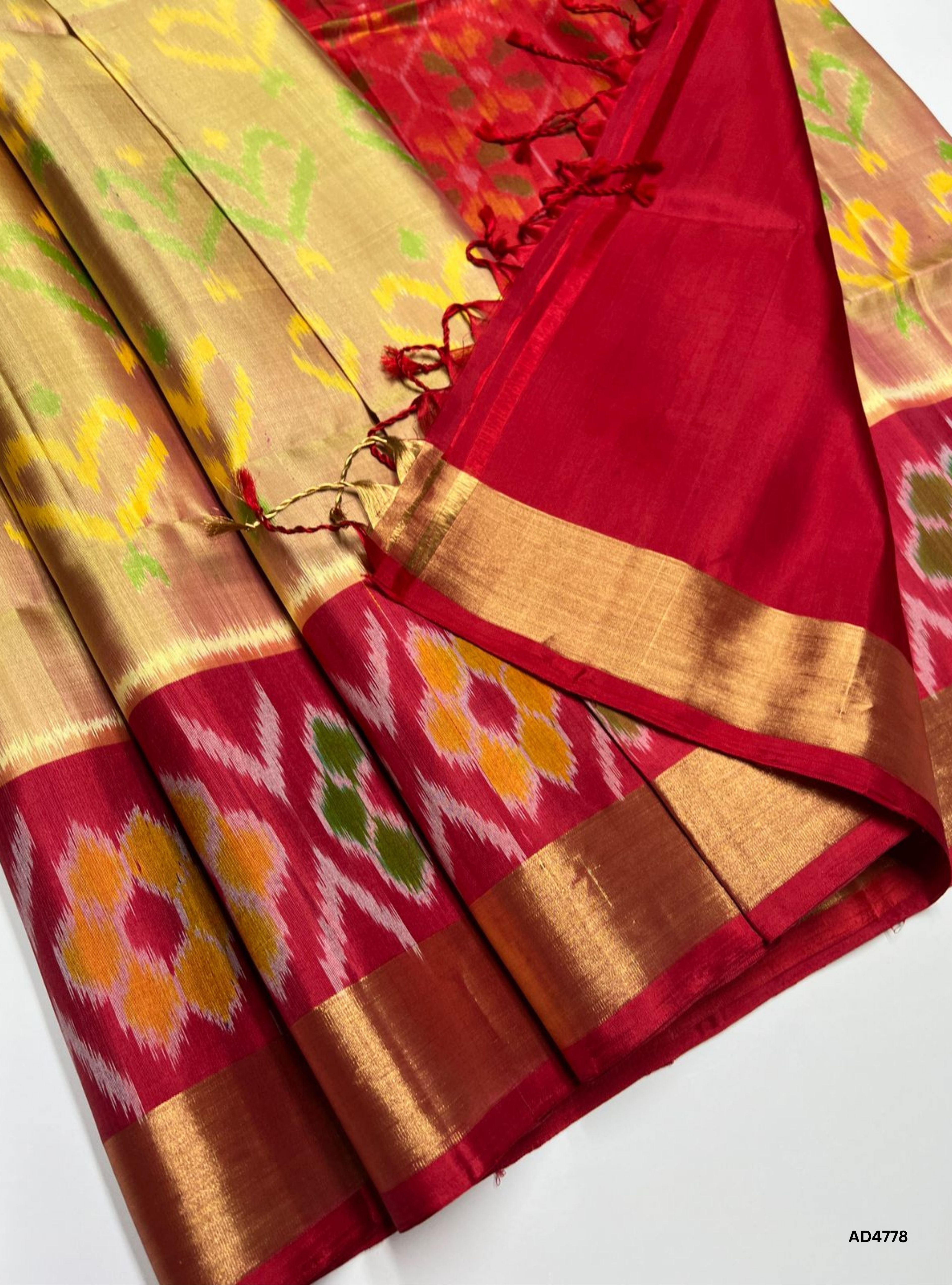 Gold & Red - Pochampally Soft Silk Saree