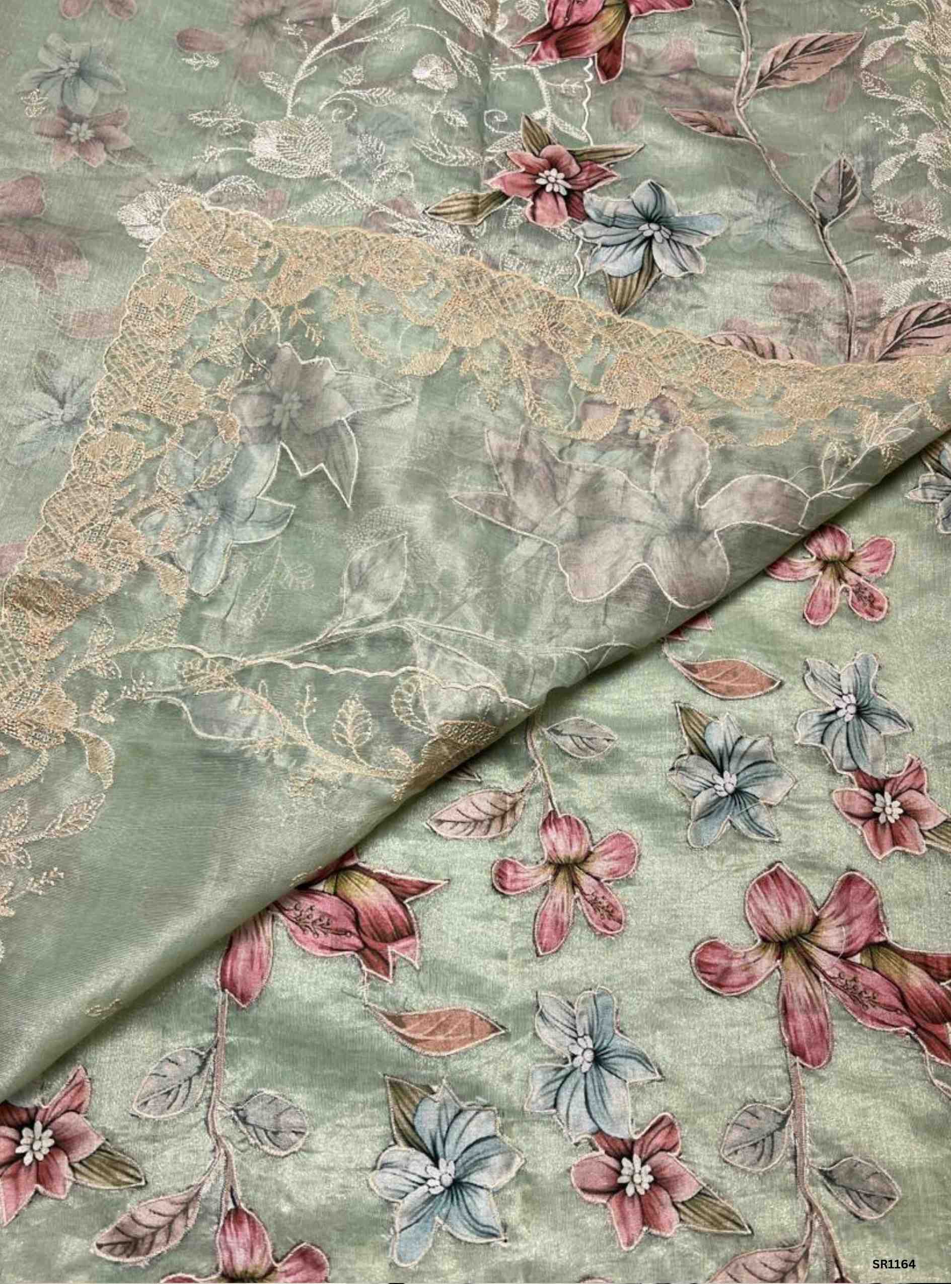 Pastel Green - Cotton Tissue with Embroidery