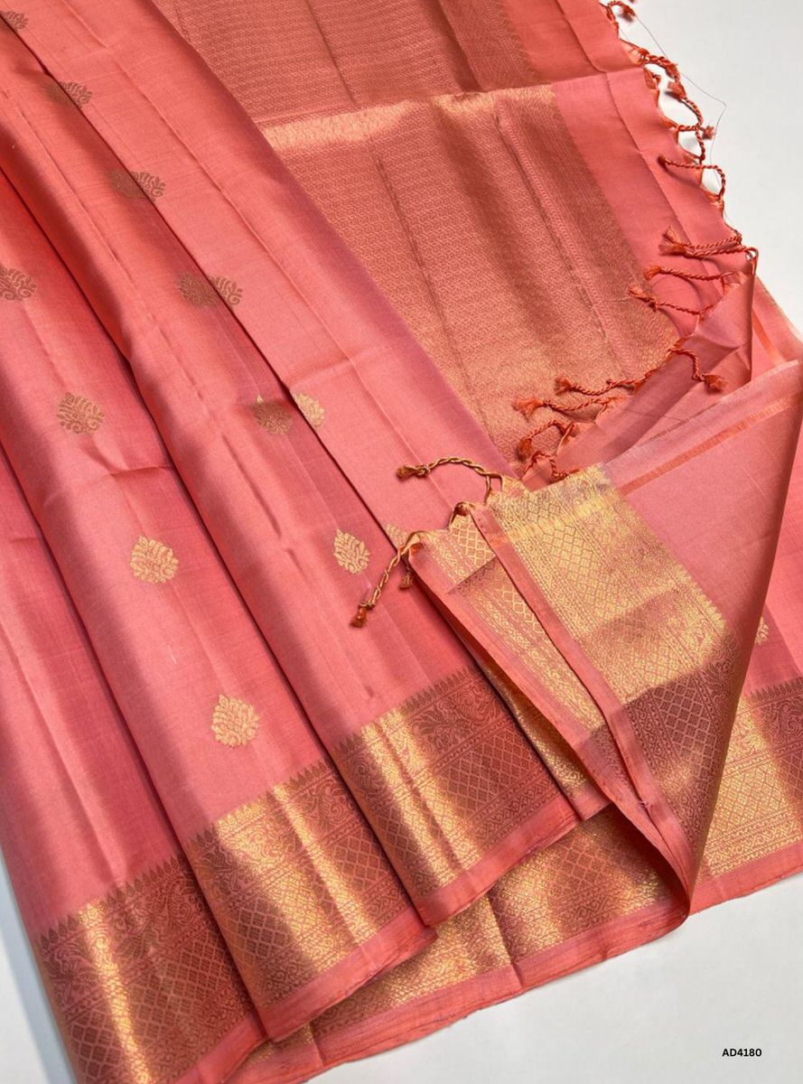Peach - Kanchi Border Soft Silk Saree