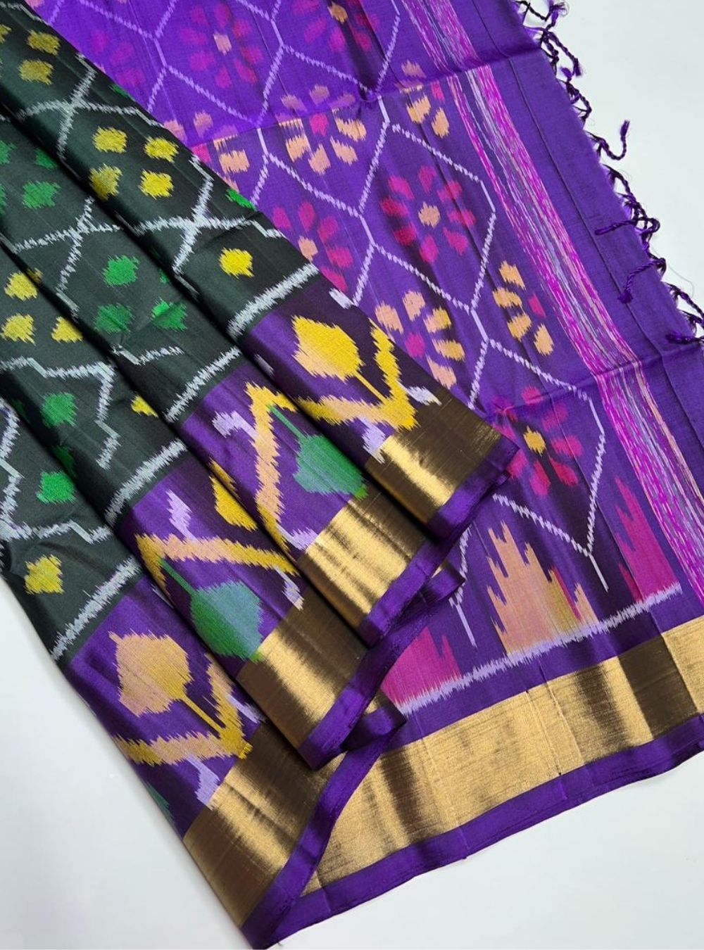 Bottle Green & Purple - Soft Silk Saree