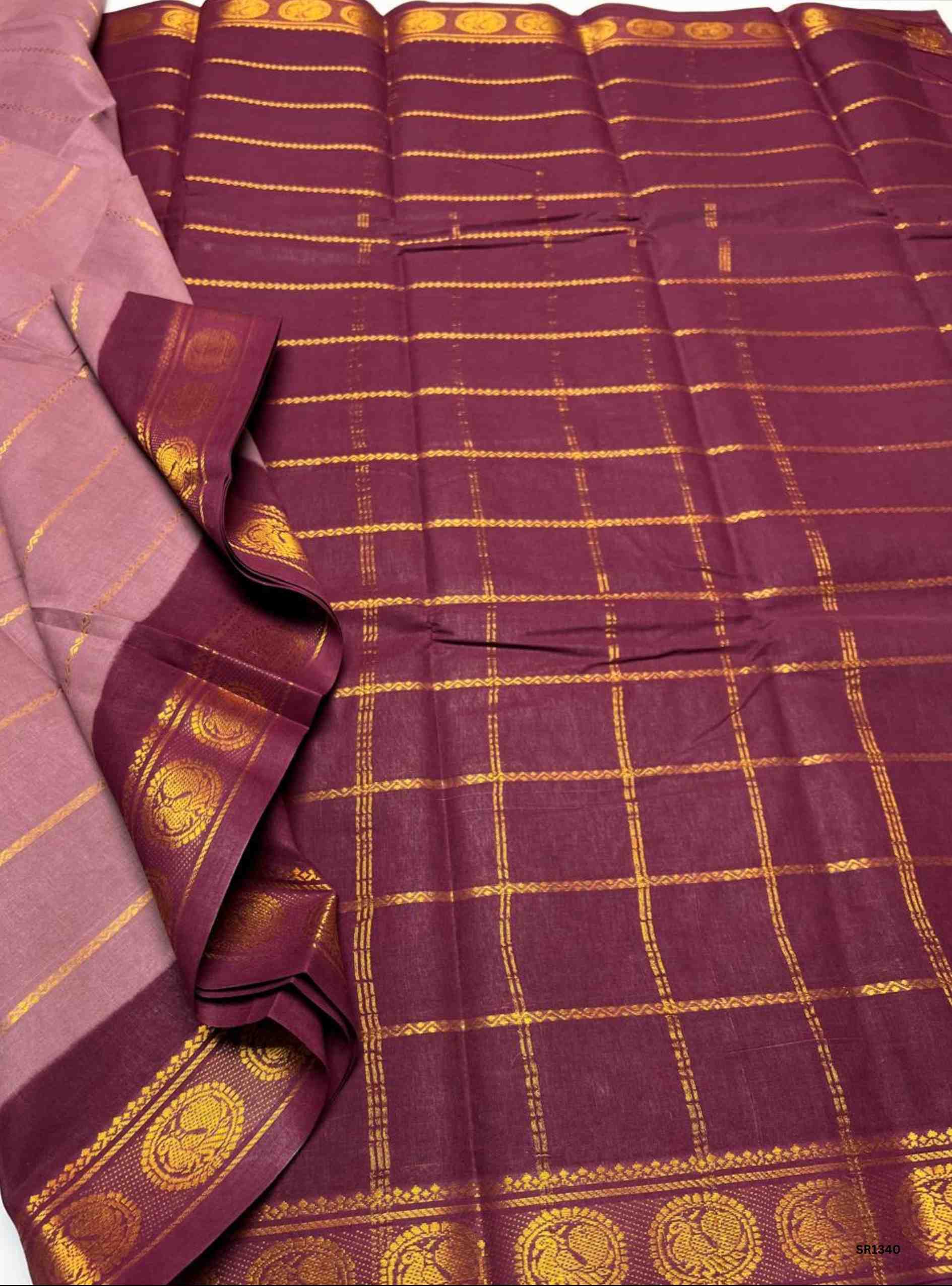 Onion Pink & Maroon - Velthaari Chungudi Cotton Saree