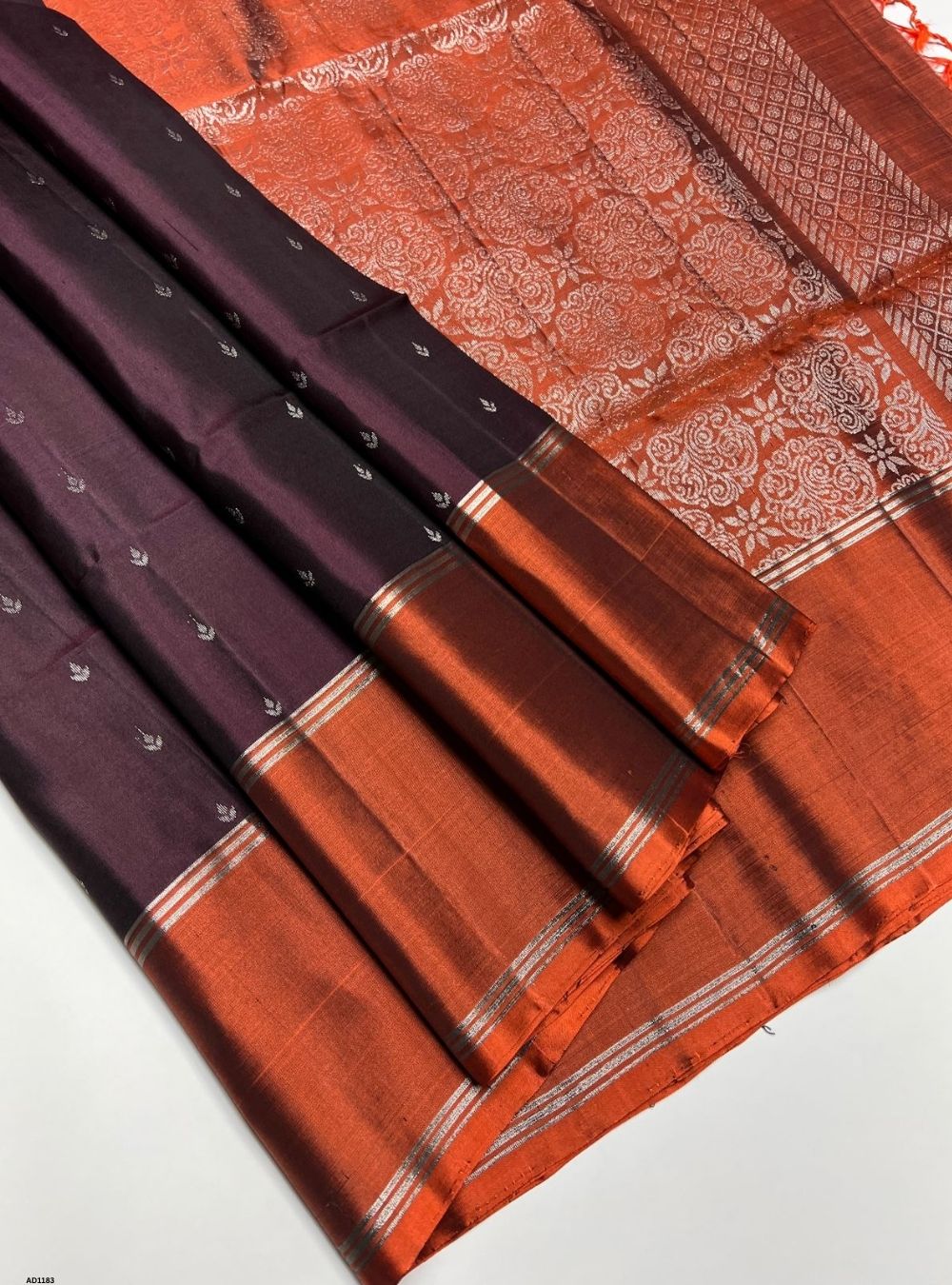 Coffee Brown & Burnt Orange - Soft Silk Saree