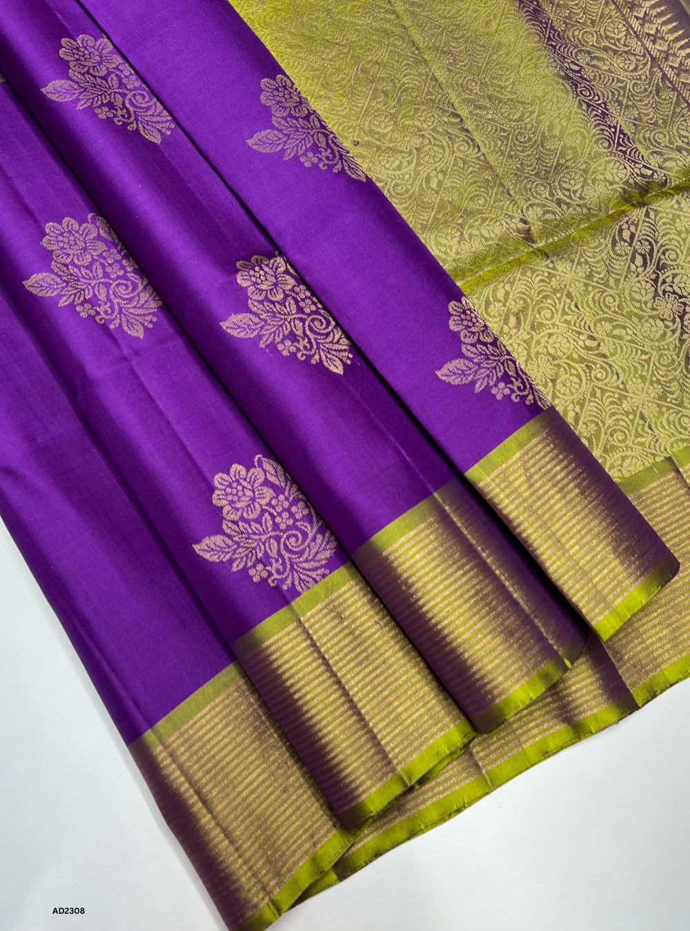 Purple & Green - Soft Silk Saree