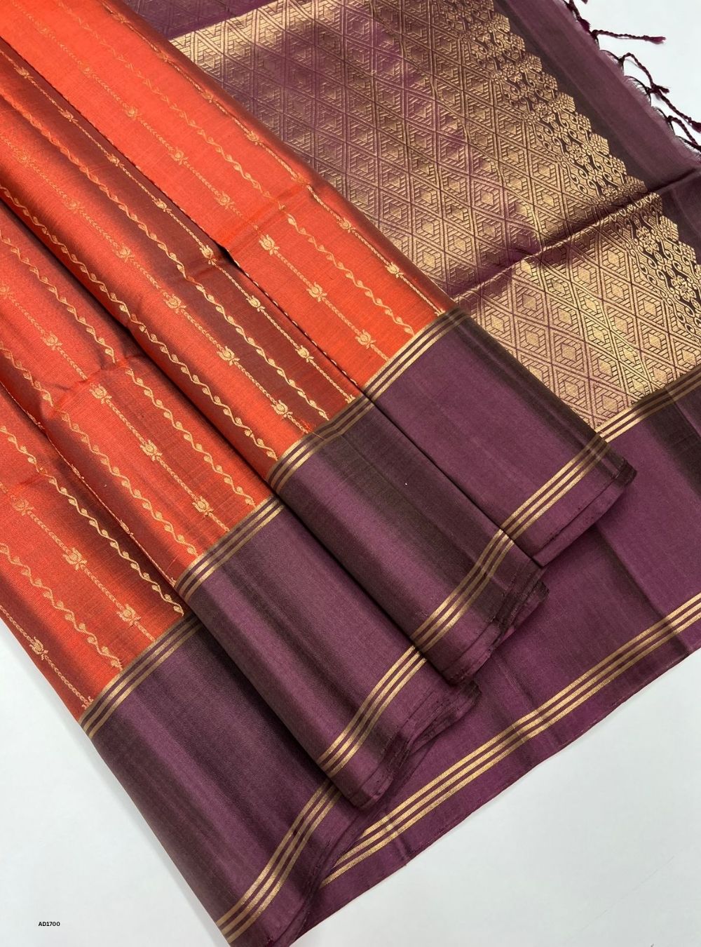 Rust Orange & Maroon  - Soft Silk Saree