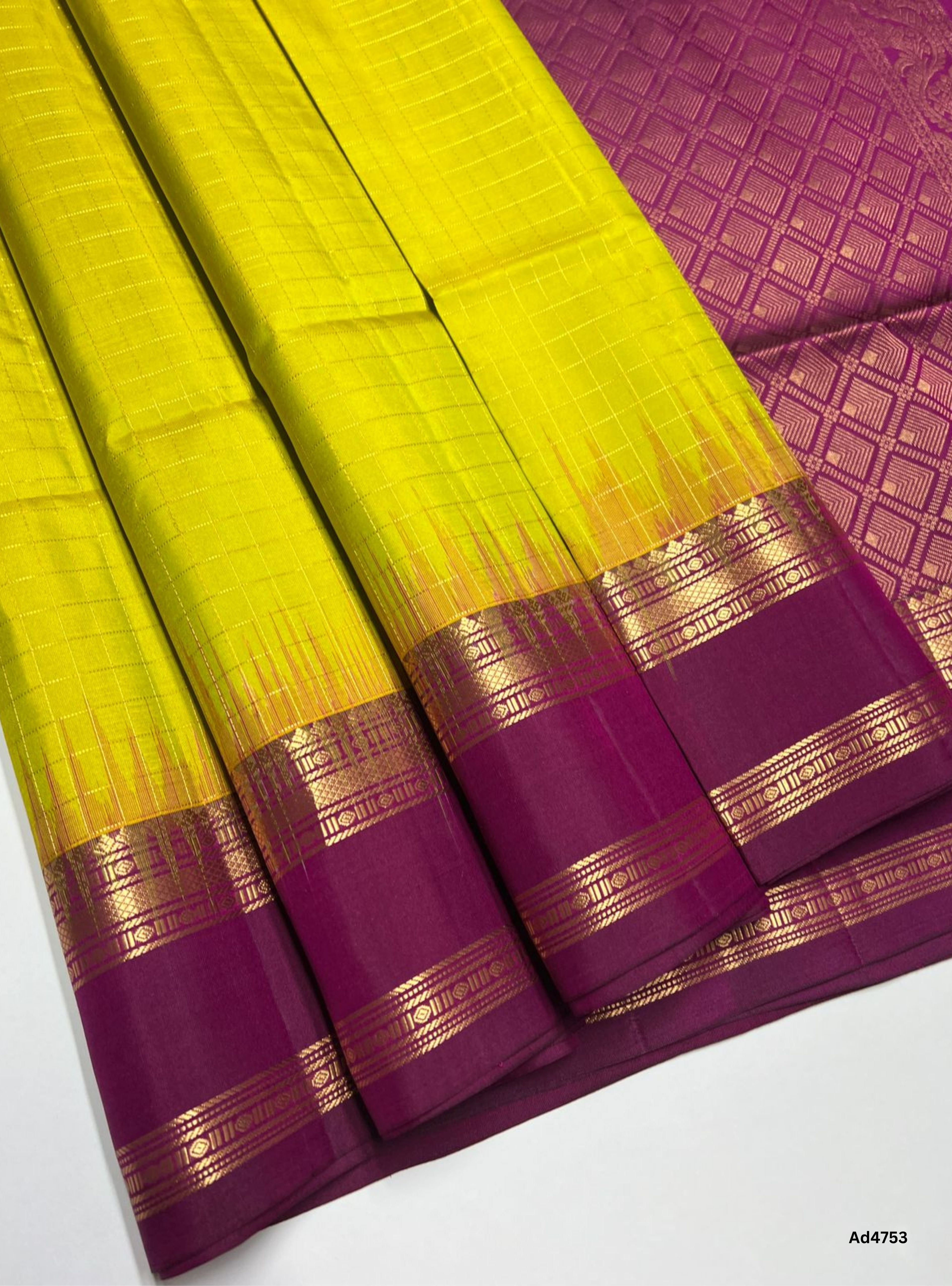 Lime Green & Magenta - Checkerd Retta Pet Soft Silk Saree