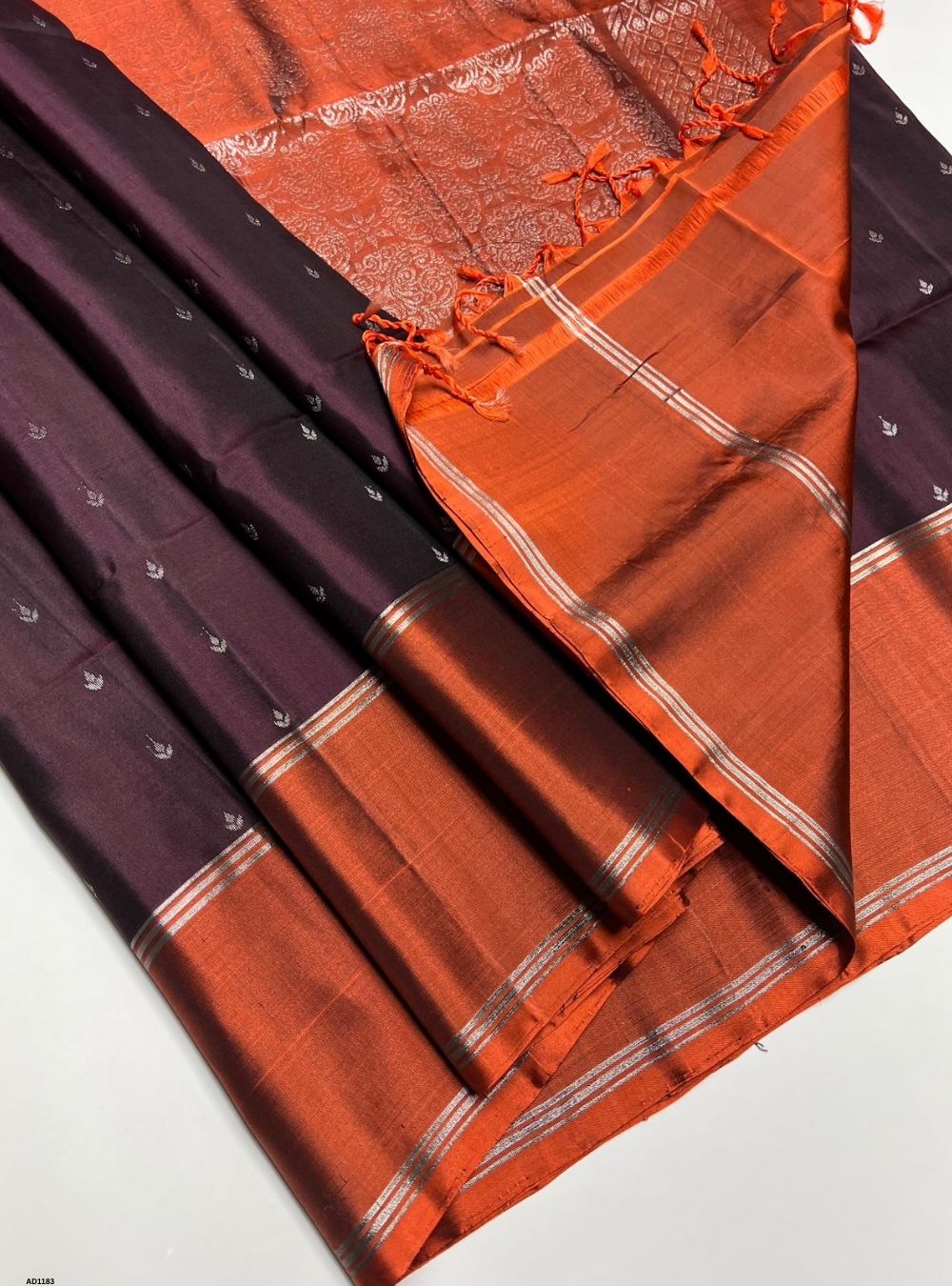 Coffee Brown & Burnt Orange - Soft Silk Saree