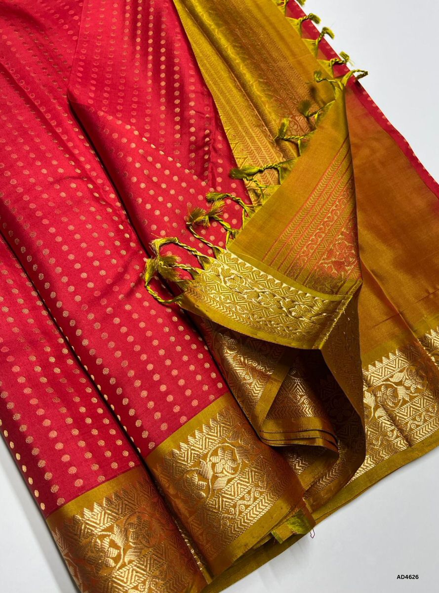 Red & Golden - Kanchi Border Soft Silk Saree