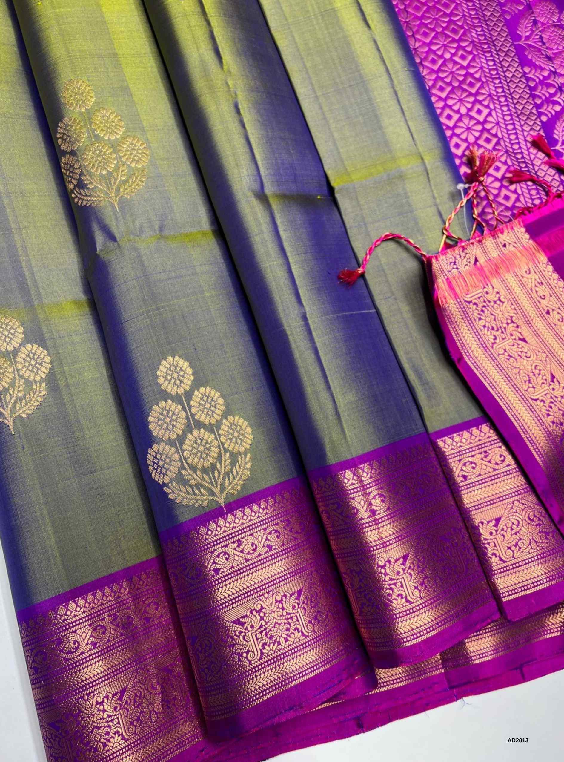 Dual Tone Green & Purple - Soft Silk Saree