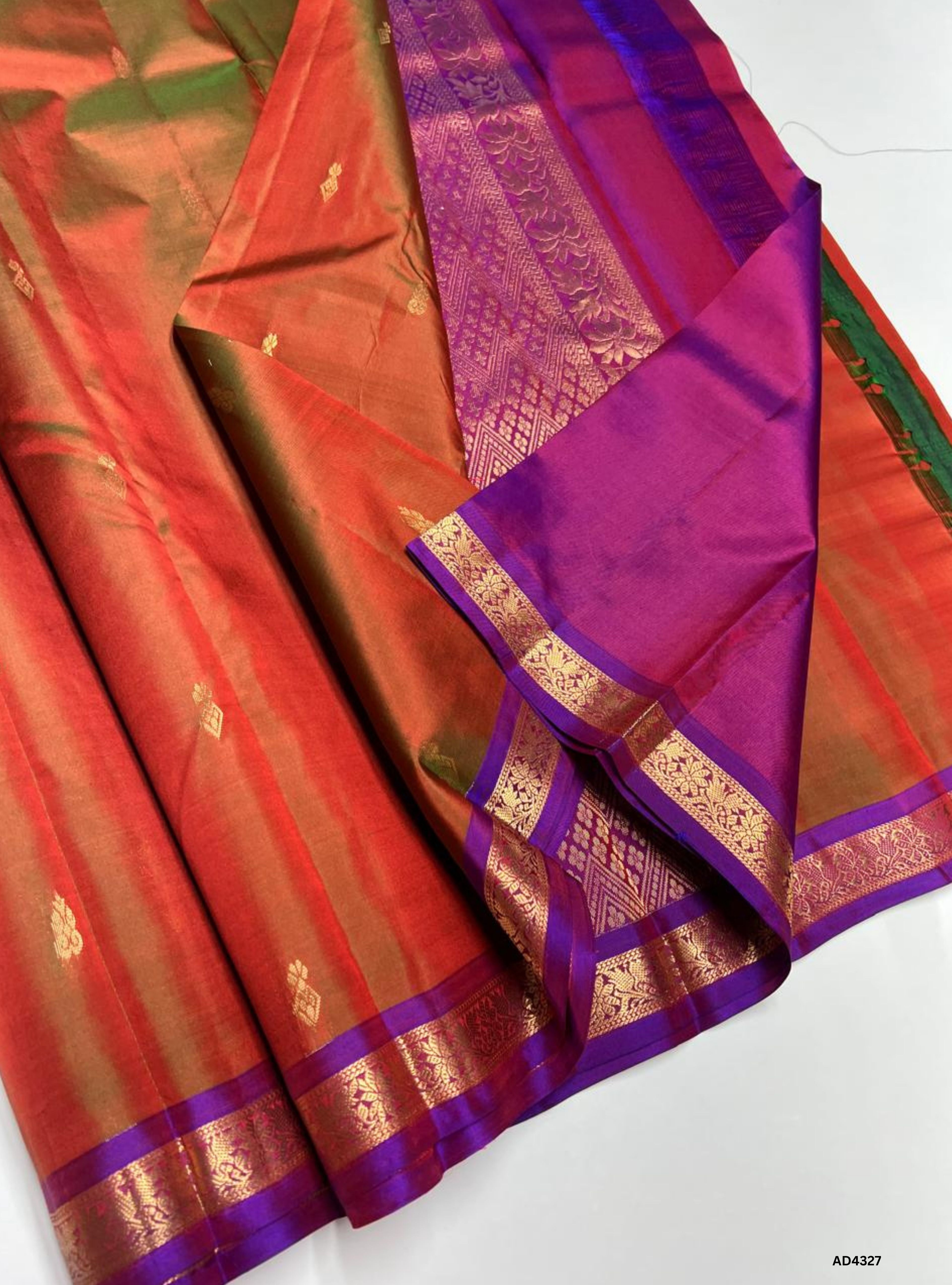 Dual Tone Green & Purple - Soft Silk Saree