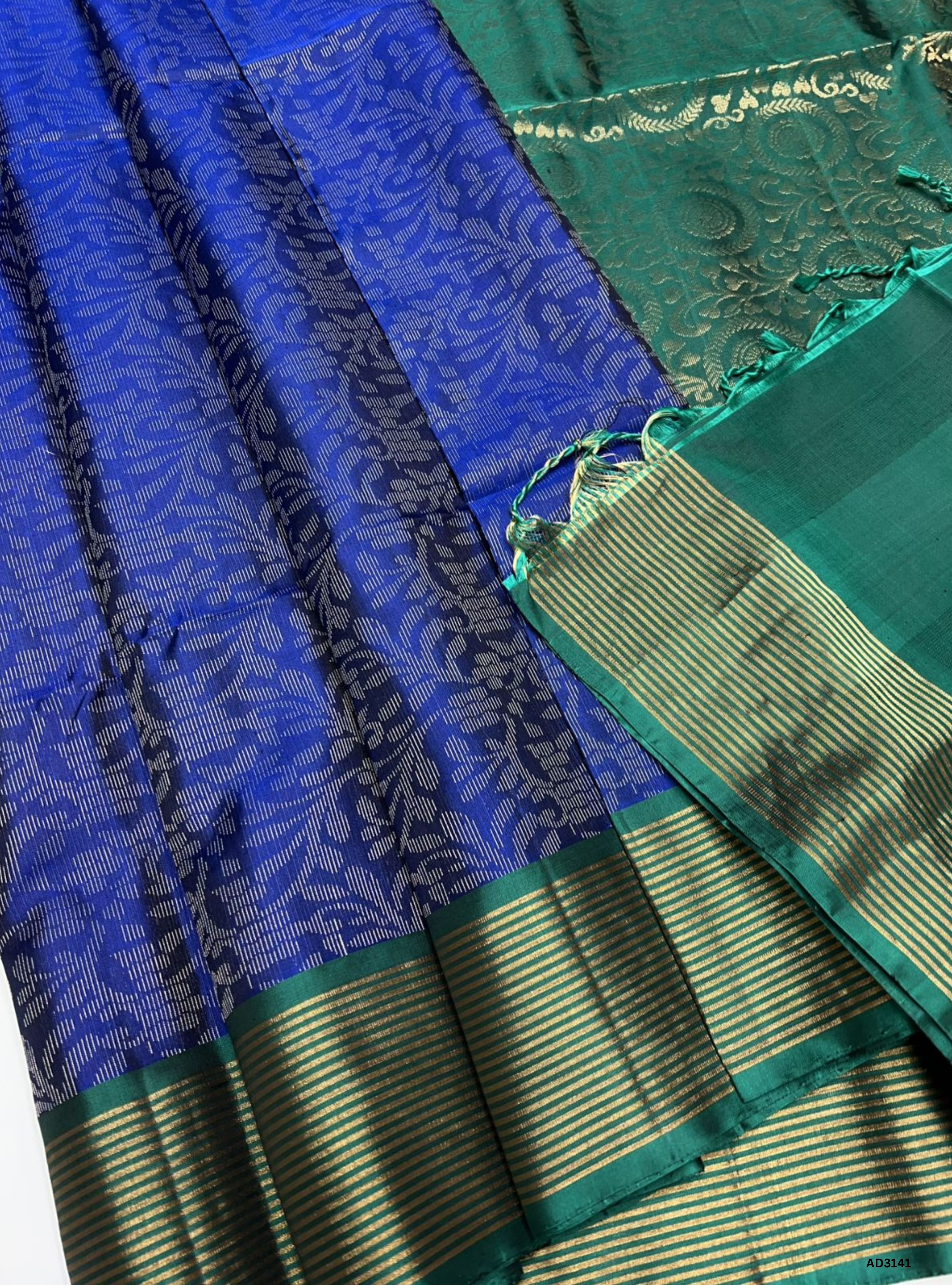Ink Blue & Green - Soft Silk Saree