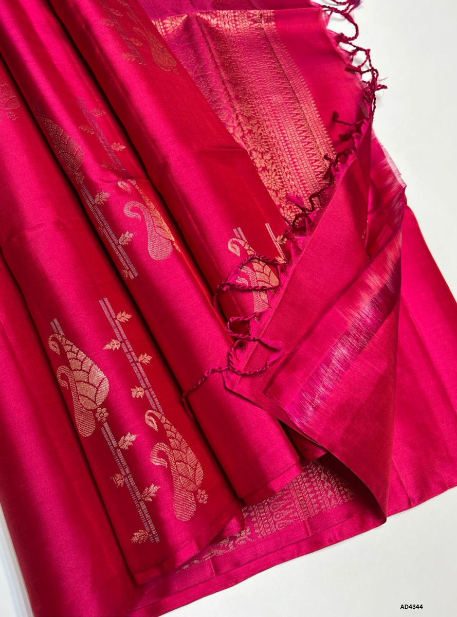 Rani Pink - Fancy Bhutta Soft Silk Saree