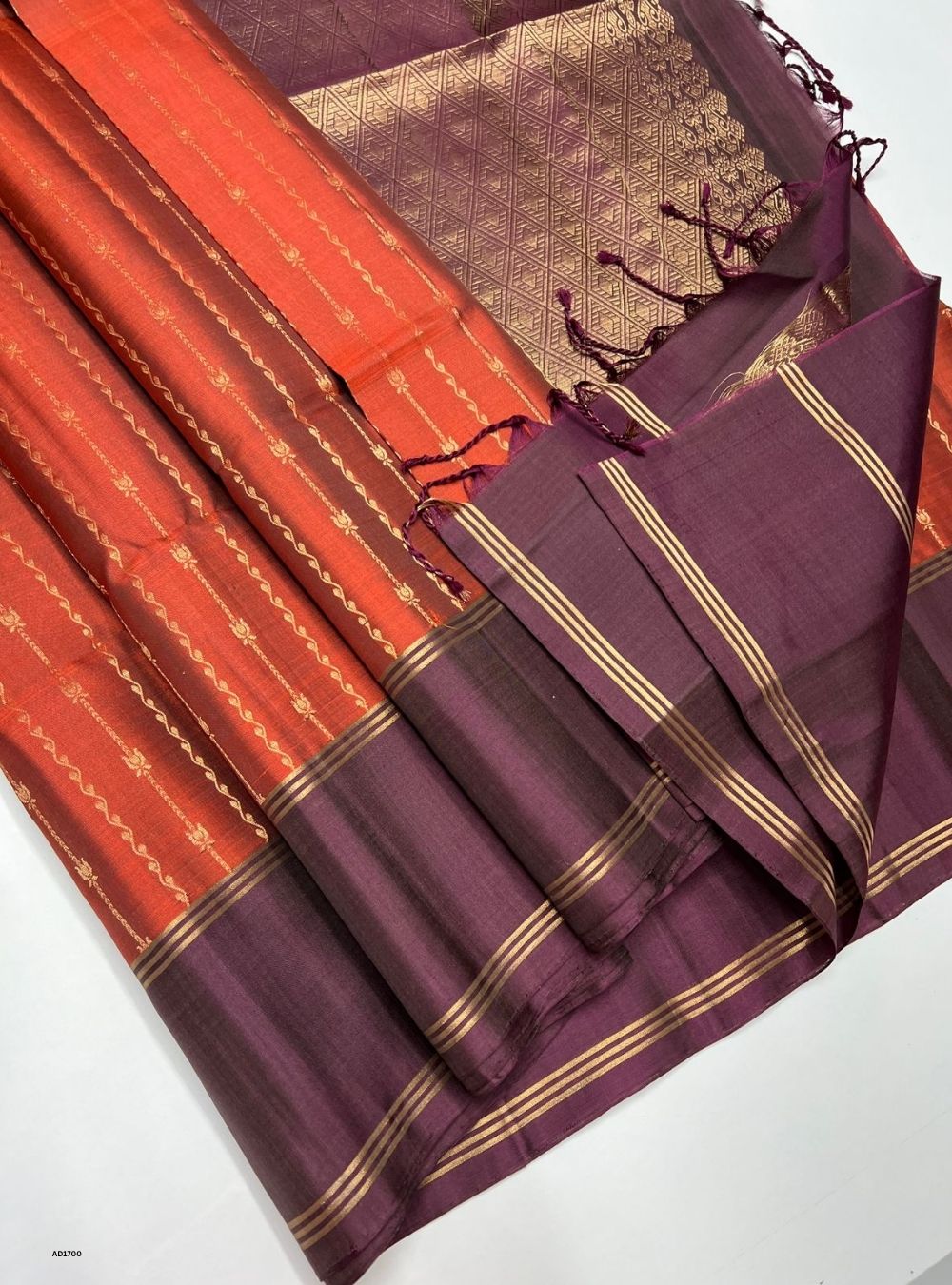 Rust Orange & Maroon  - Soft Silk Saree