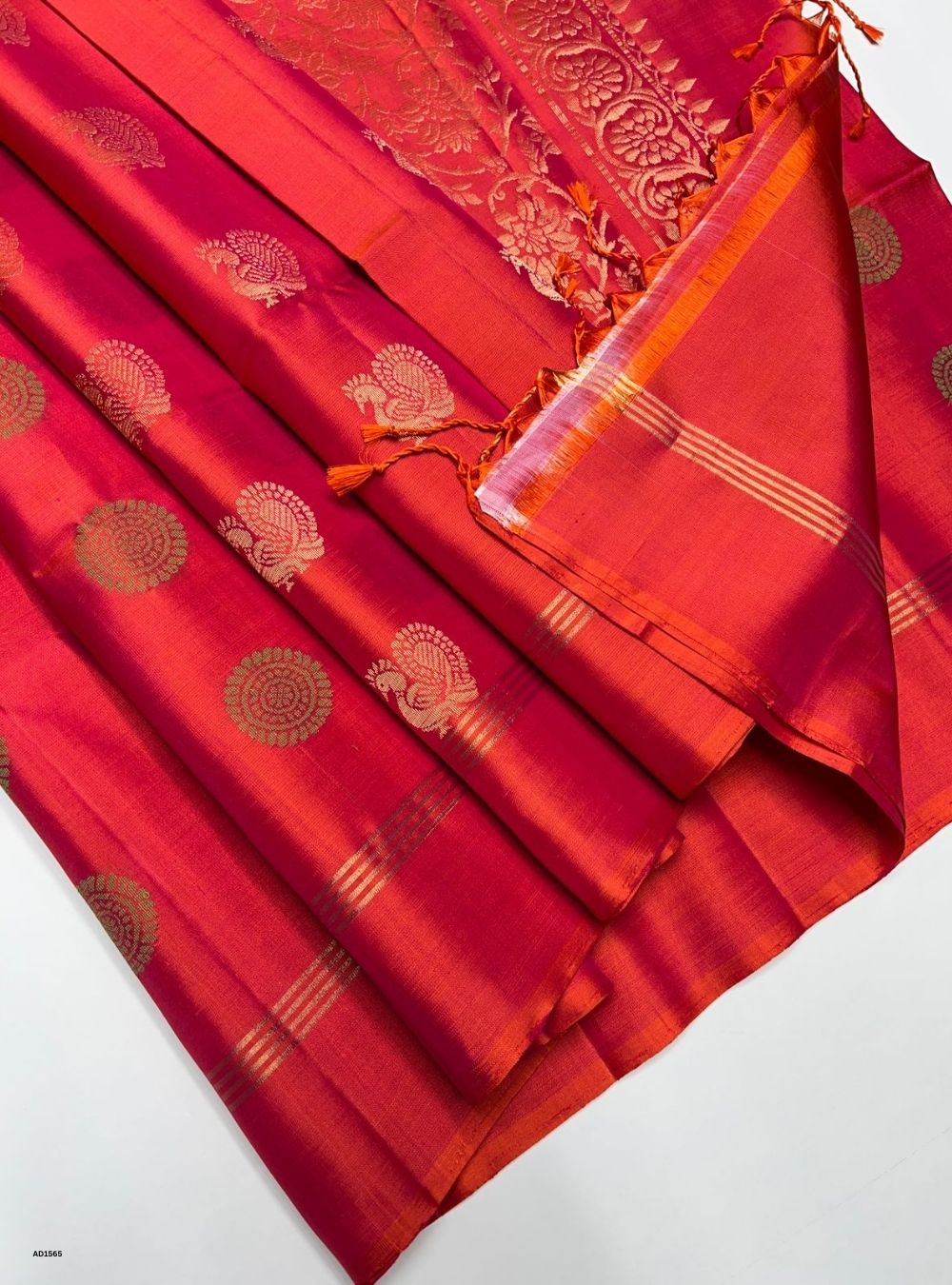 Orangish Pink -  Soft Silk Saree