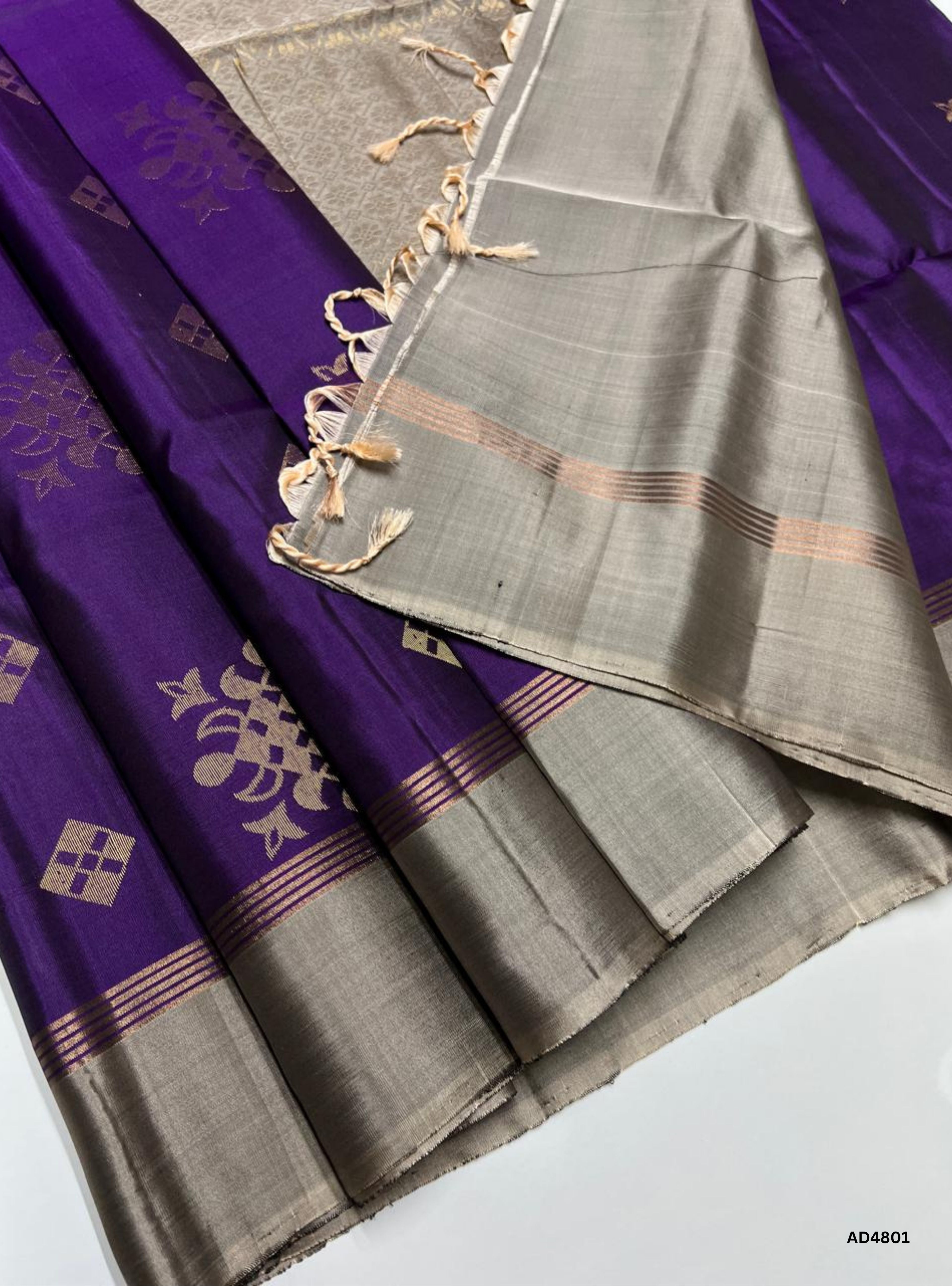 Purple & Grey - Soft Silk Saree